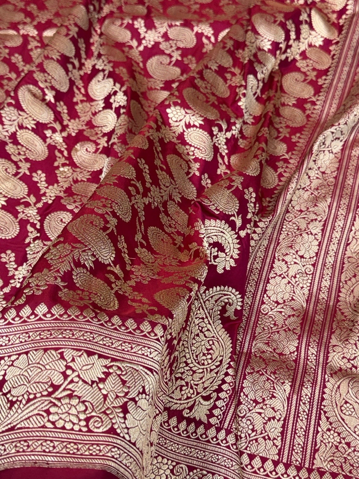 Reddish Pink Handwoven Pure Banarasi Silk Saree | Pure Katan Silk | Kadwa Weave | HMR Handlooms