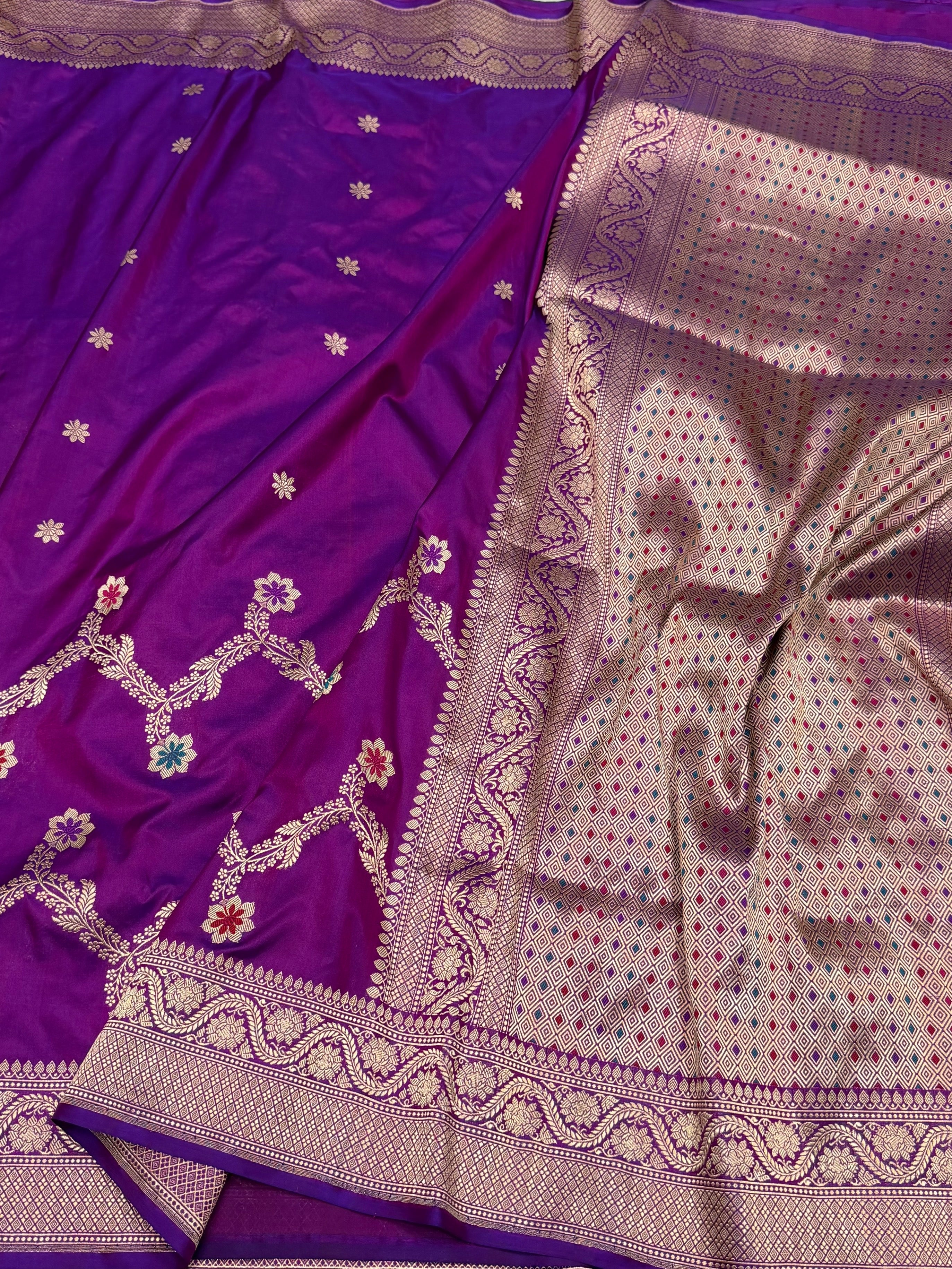 Purple Handwoven Pure Banarasi Silk Saree – Luxury Kadwa Handloom Wedding & Festive Saree