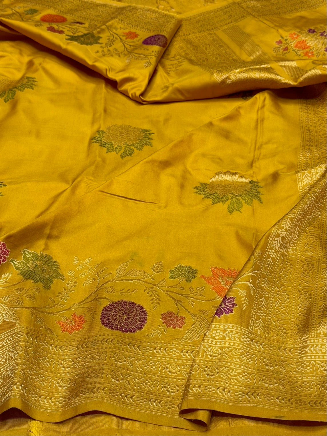 Mustard Yellow Pure Banarasi Katan Silk Saree