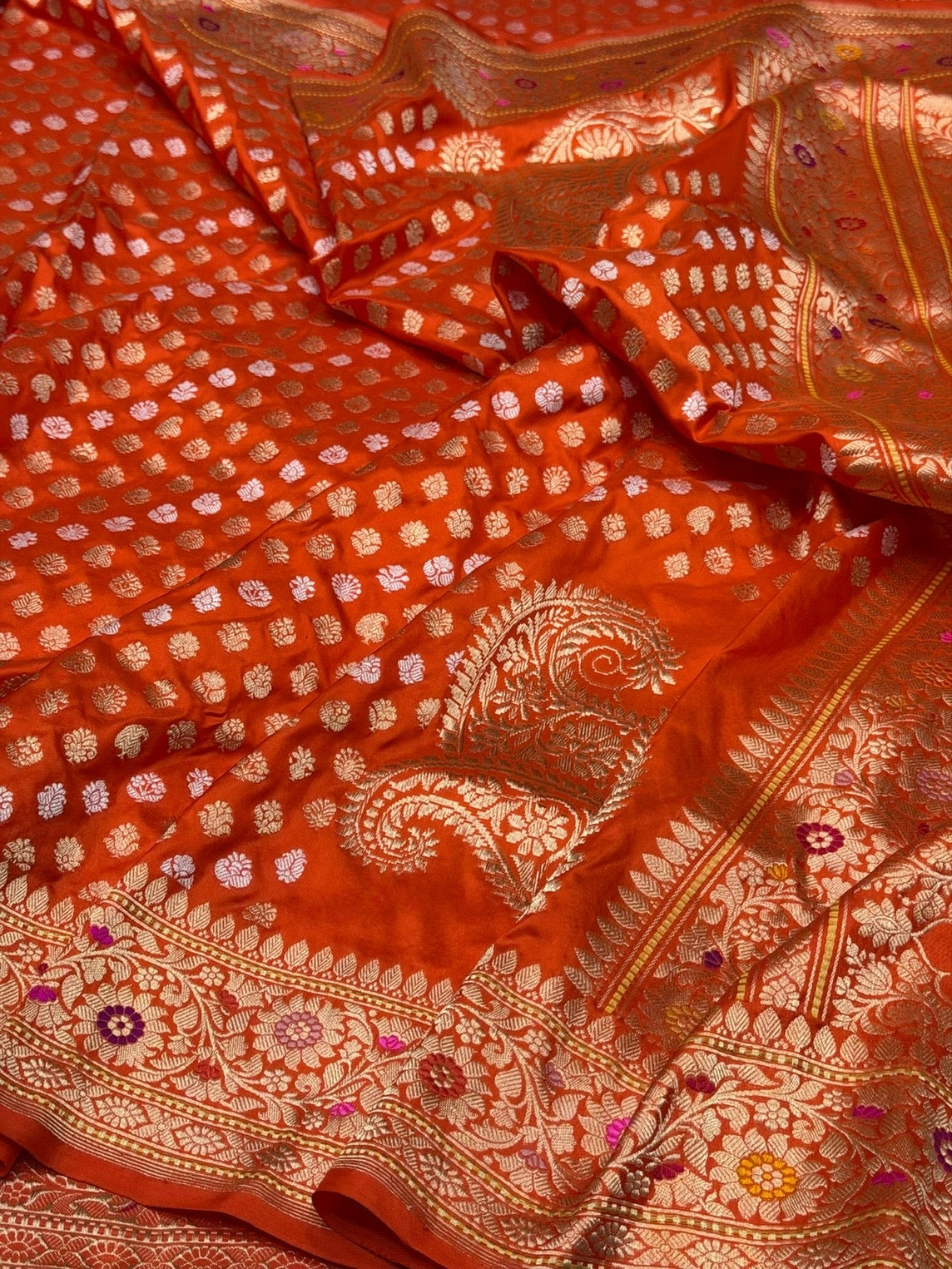 Orange Handwoven Pure Banarasi Silk Saree
