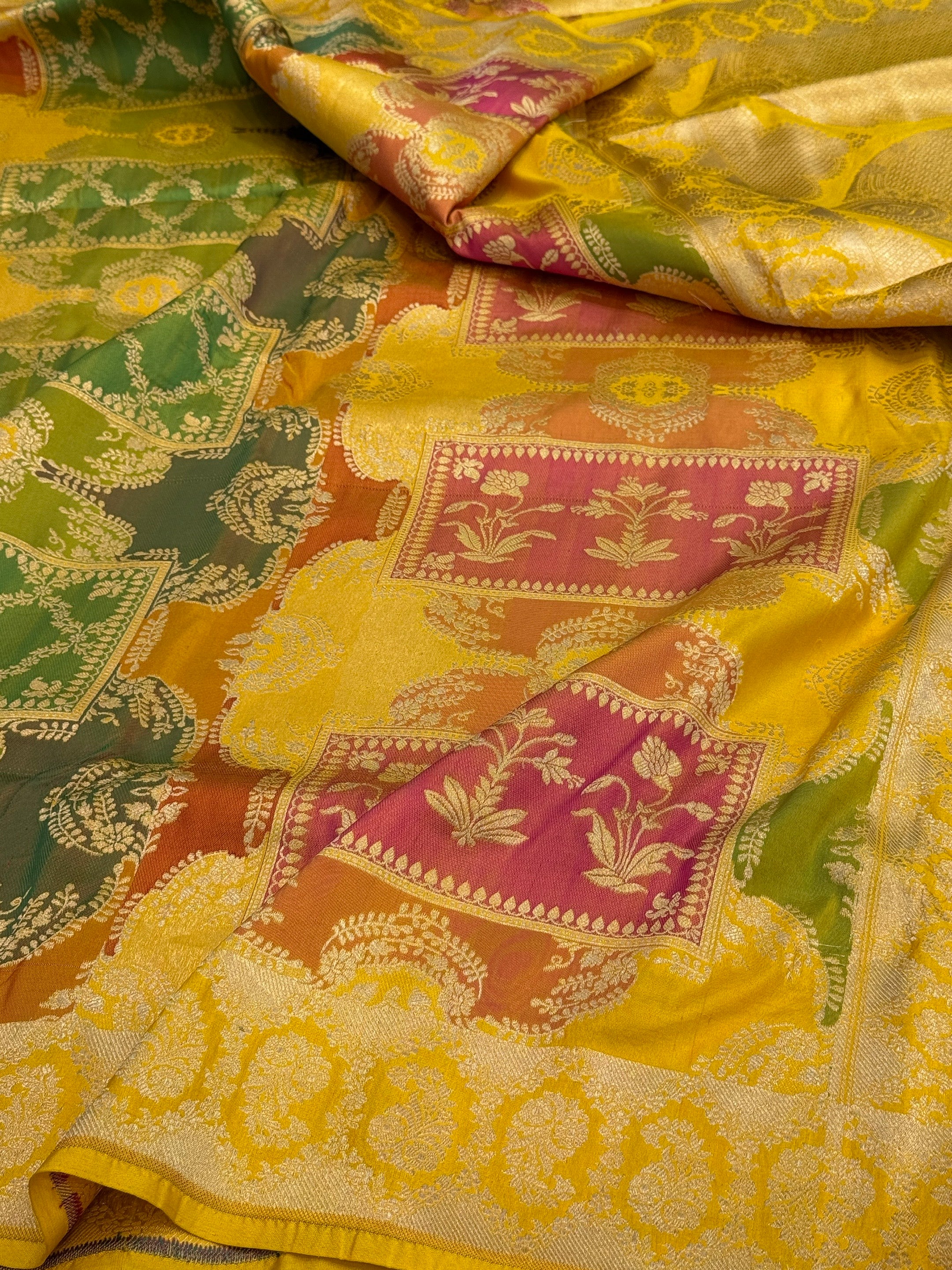 Yellow Banarasi Rangkaat Pure Silk Saree