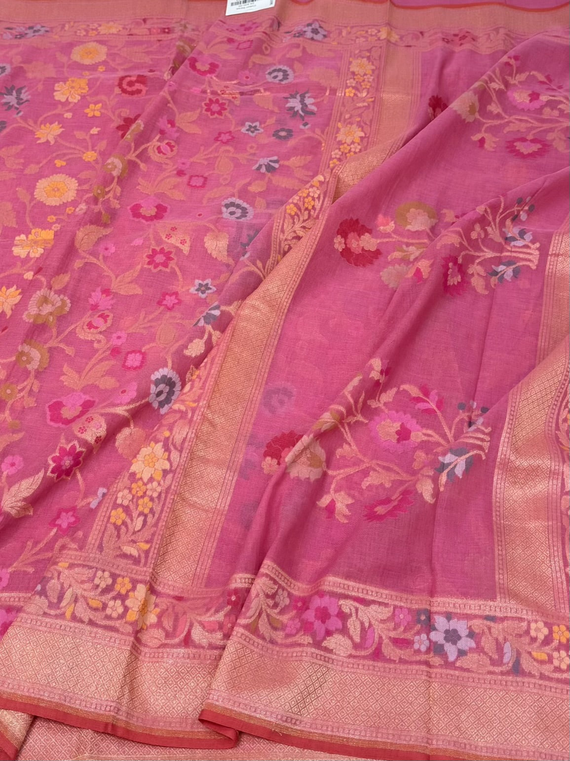 Rani Pink Pure Muslin Cotton Jamdani Saree
