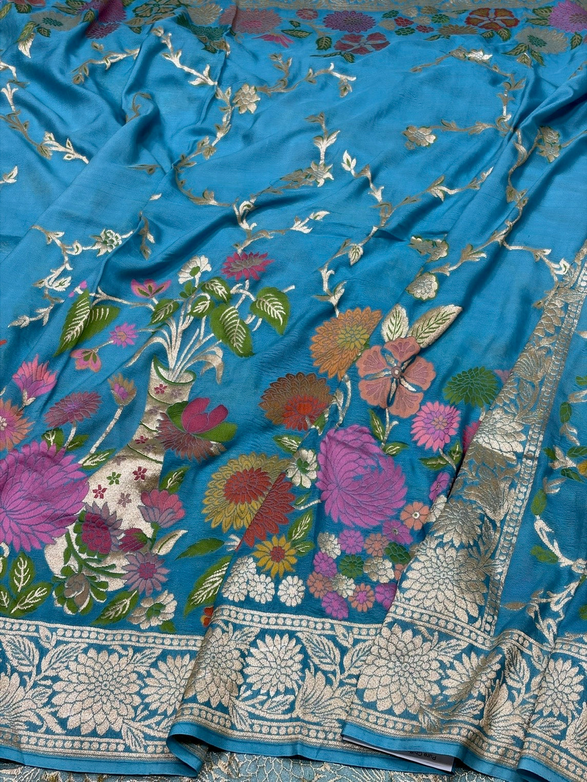Sky Blue Pure Banarasi Chiffon Georgette Saree