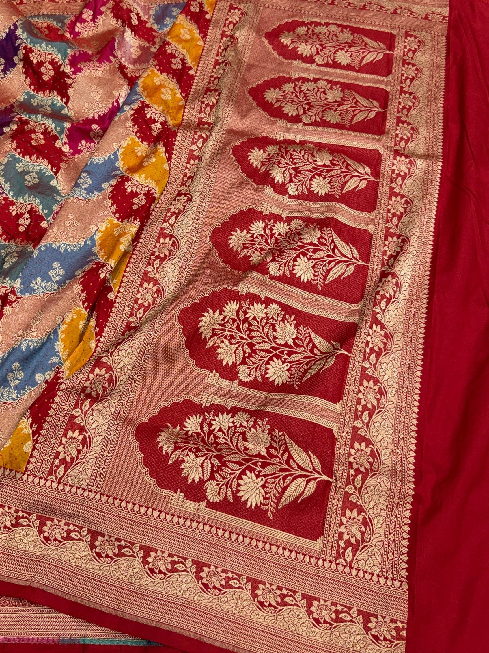 Multicolour Banarasi Pure Silk Saree – Cutwork Weave in 100% Pure Katan Silk