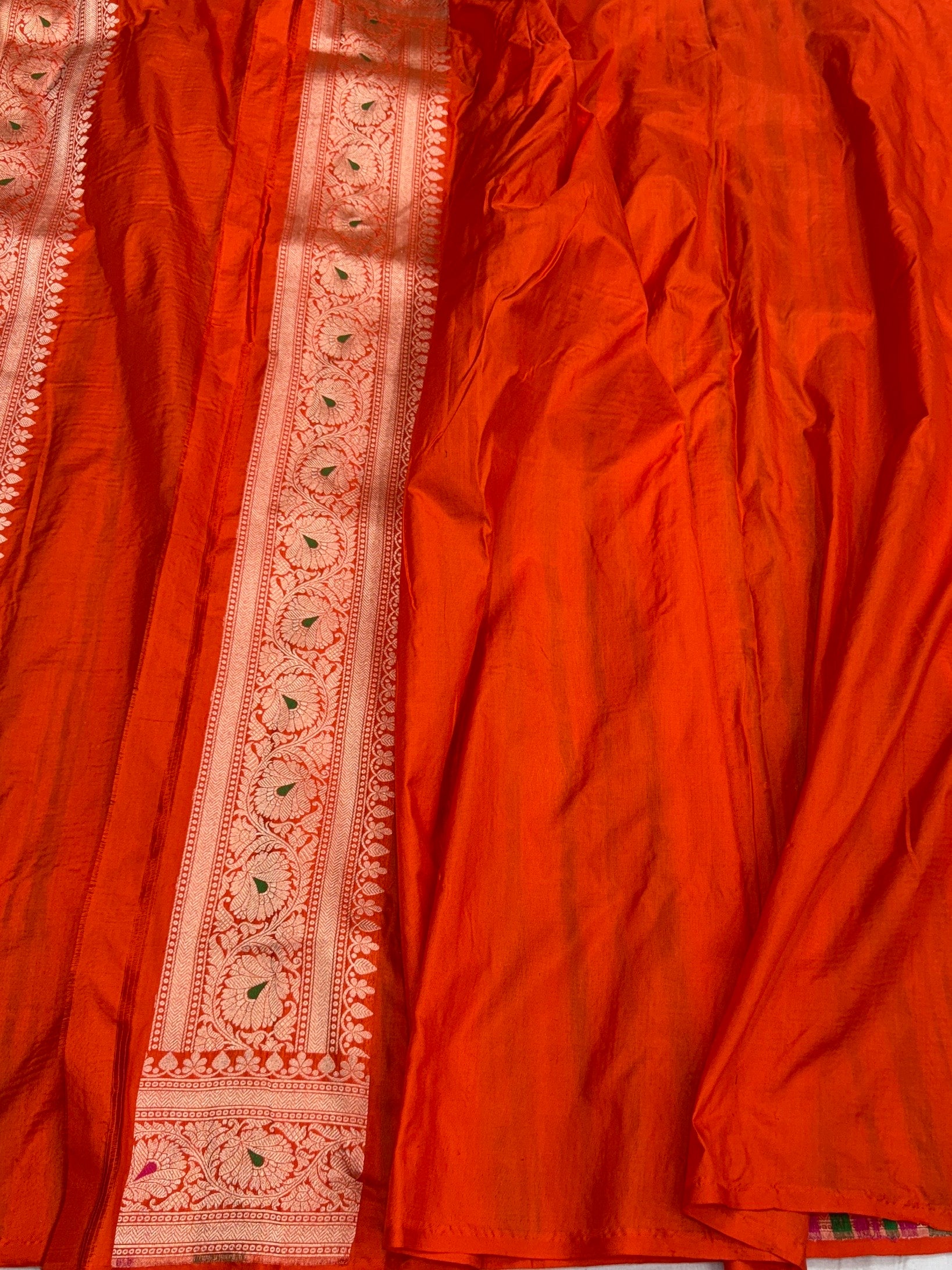 Orange Banarasi Minakari Pure Katan Silk Saree