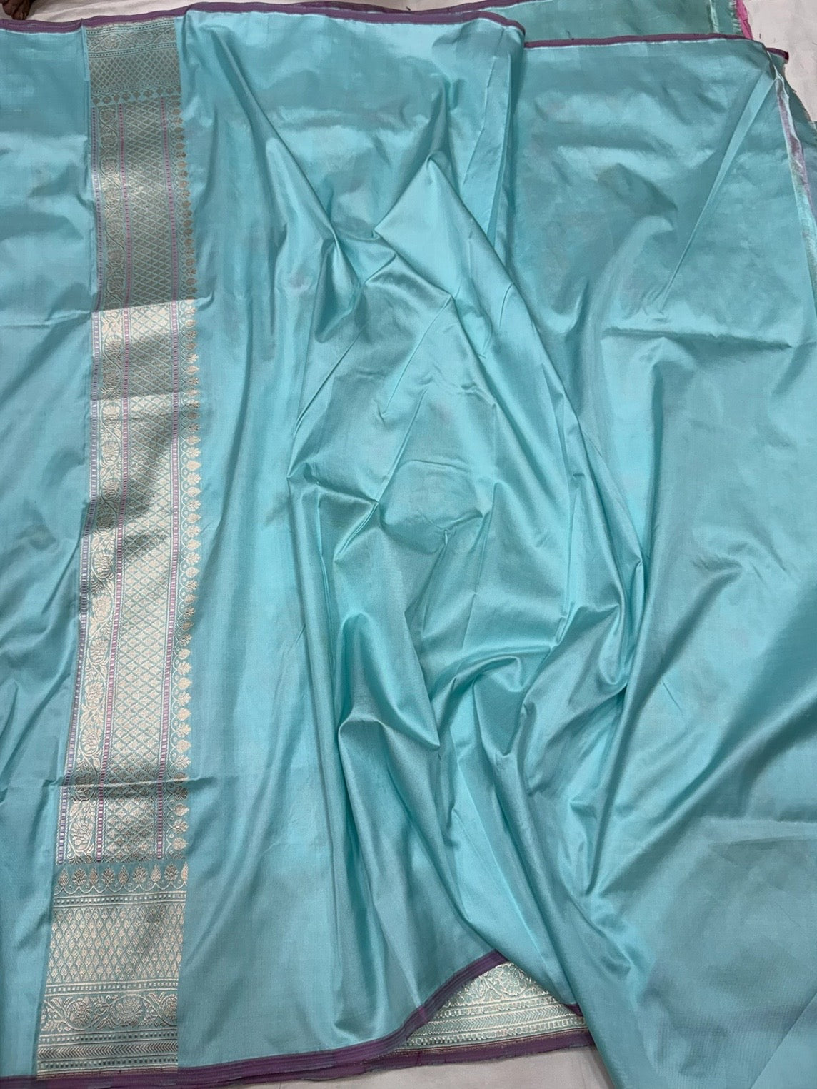 Sky Blue Handwoven Pure Banarasi Silk Saree