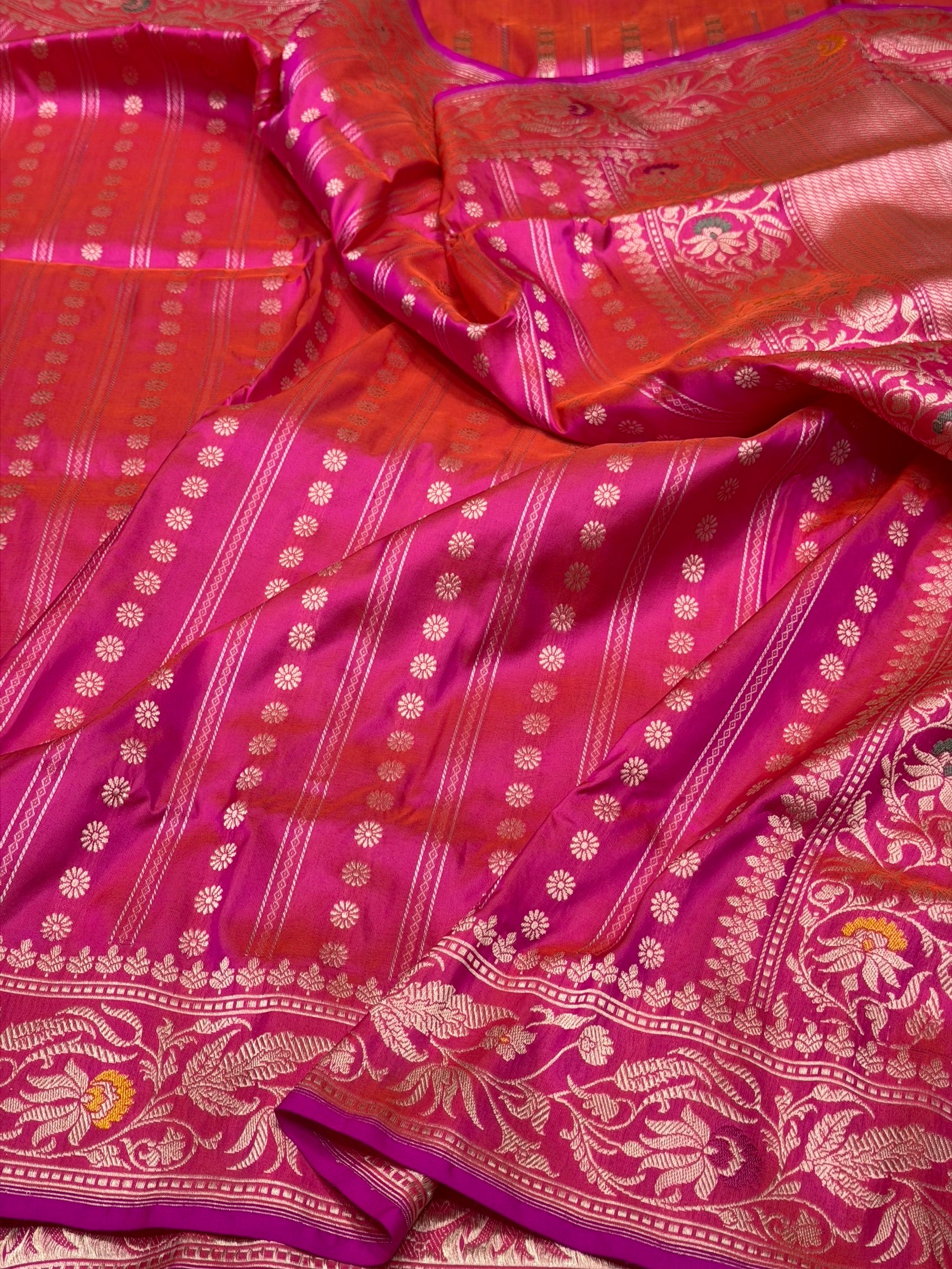 Rani Pink Pure Banarasi Silk Brocade Saree in Katan Mulberry Silk – Classic Banaras Weave