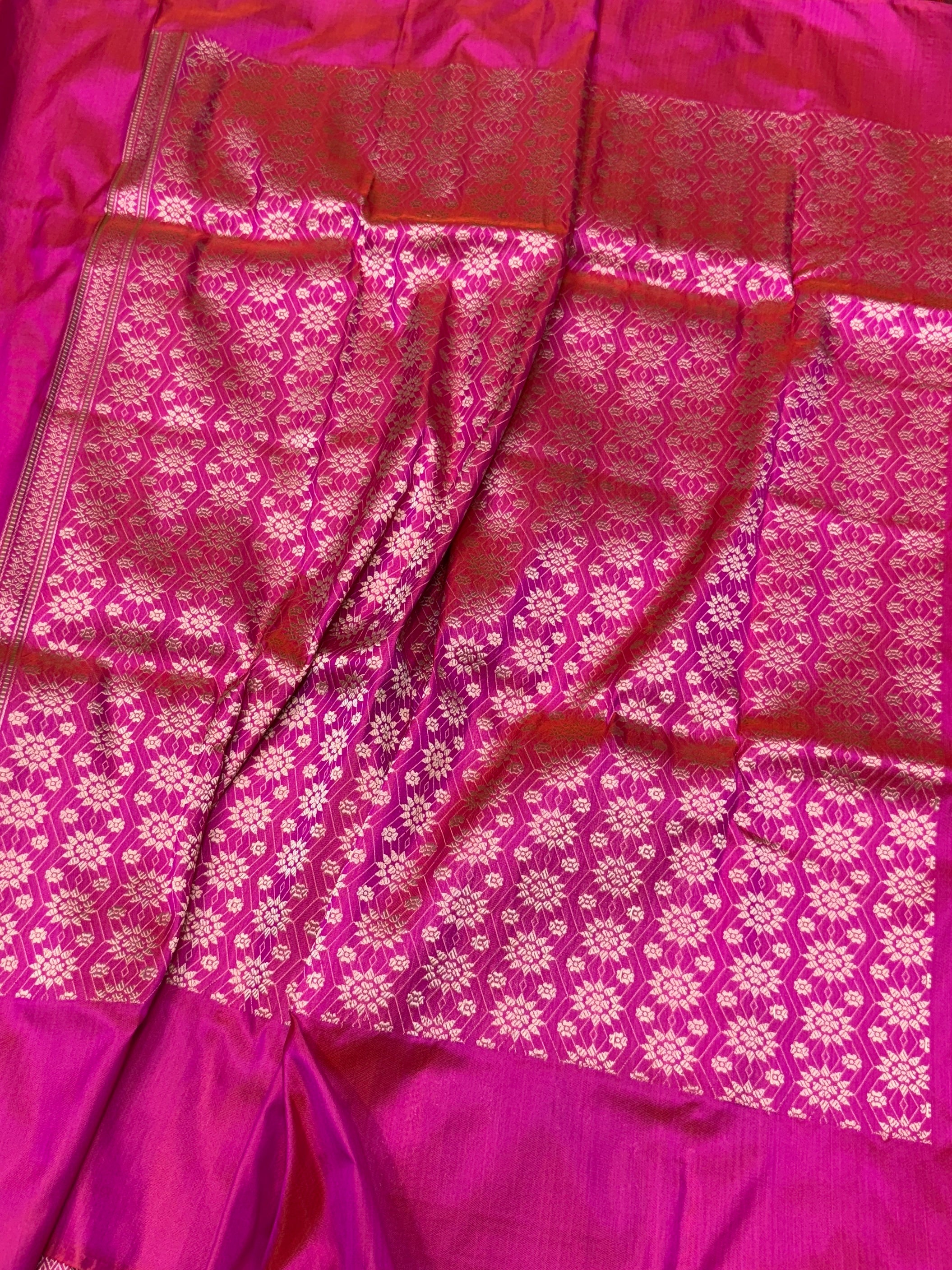 Rani Pink Handwoven Ektara Pure Banarasi Silk Saree