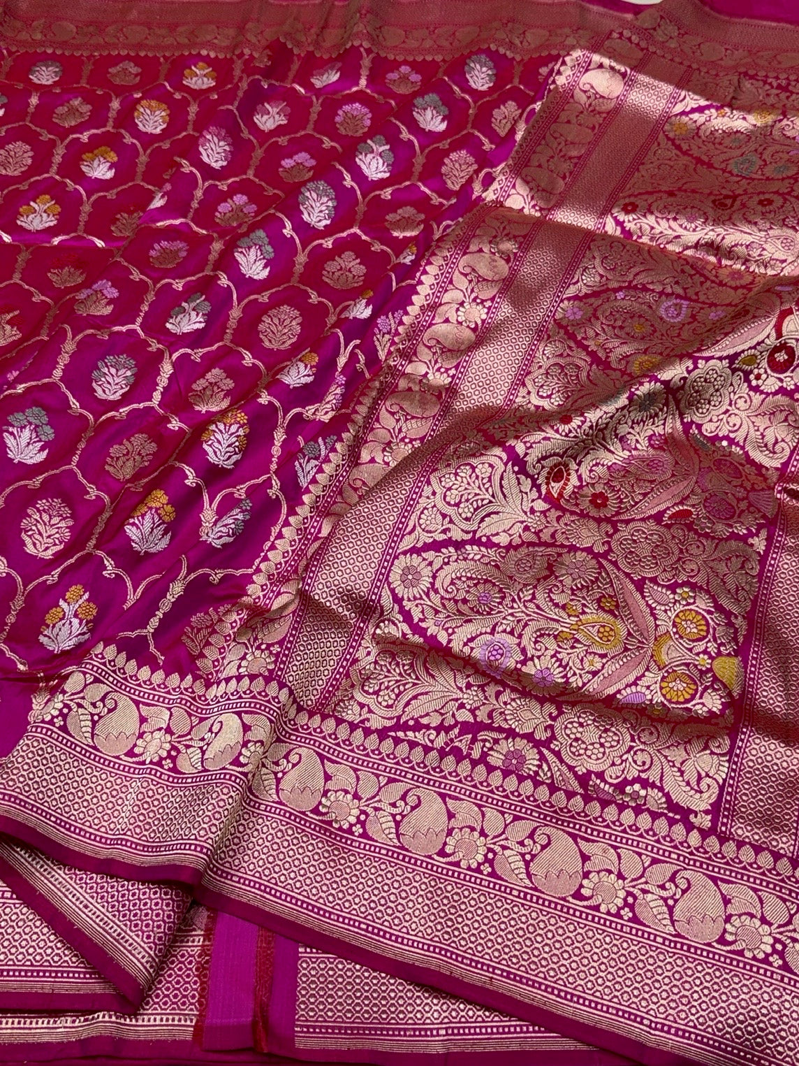 Rani Pink Handwoven Pure Banarasi Silk Saree