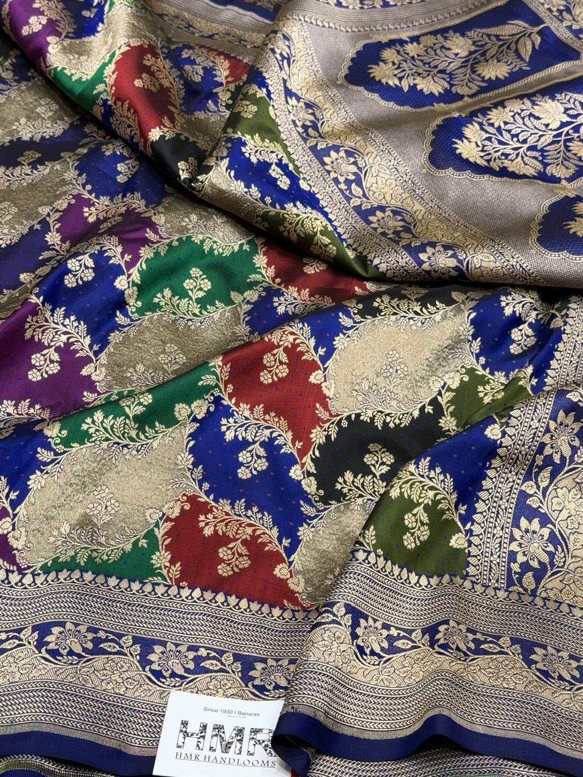 Multicolour Banarasi Pure Silk Saree – Cutwork Weave in 100% Pure Katan Silk