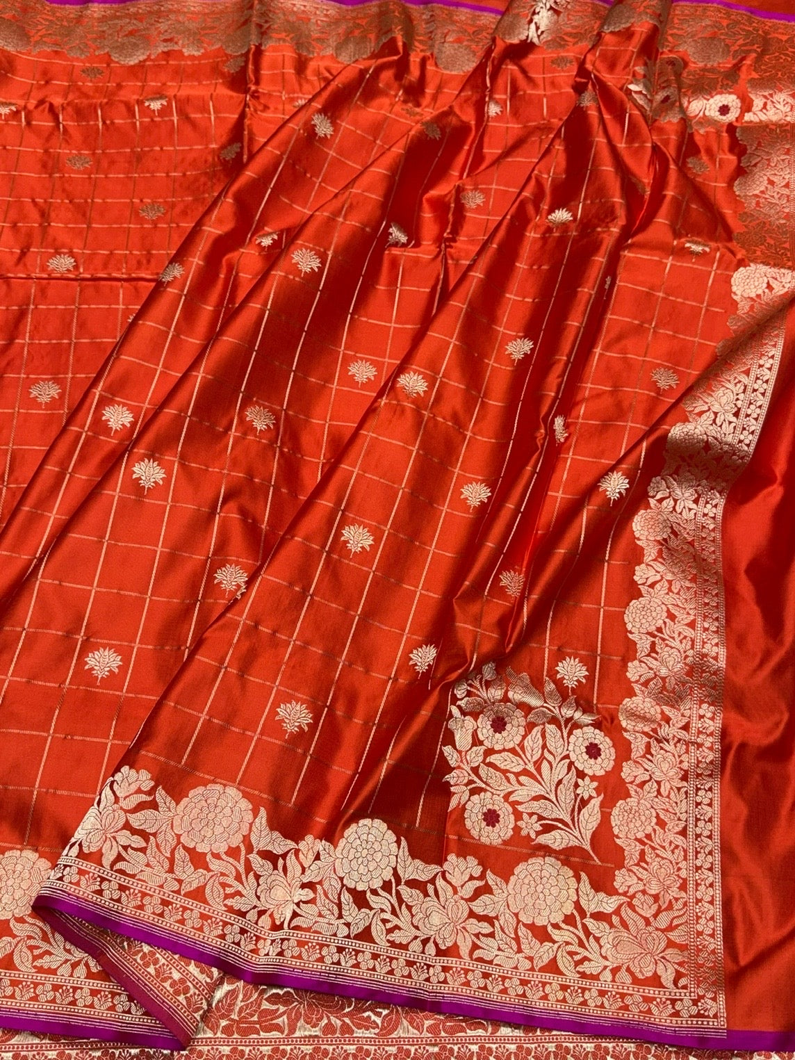 Orange Handwoven Pure Banarasi Mashru Satin Silk Saree