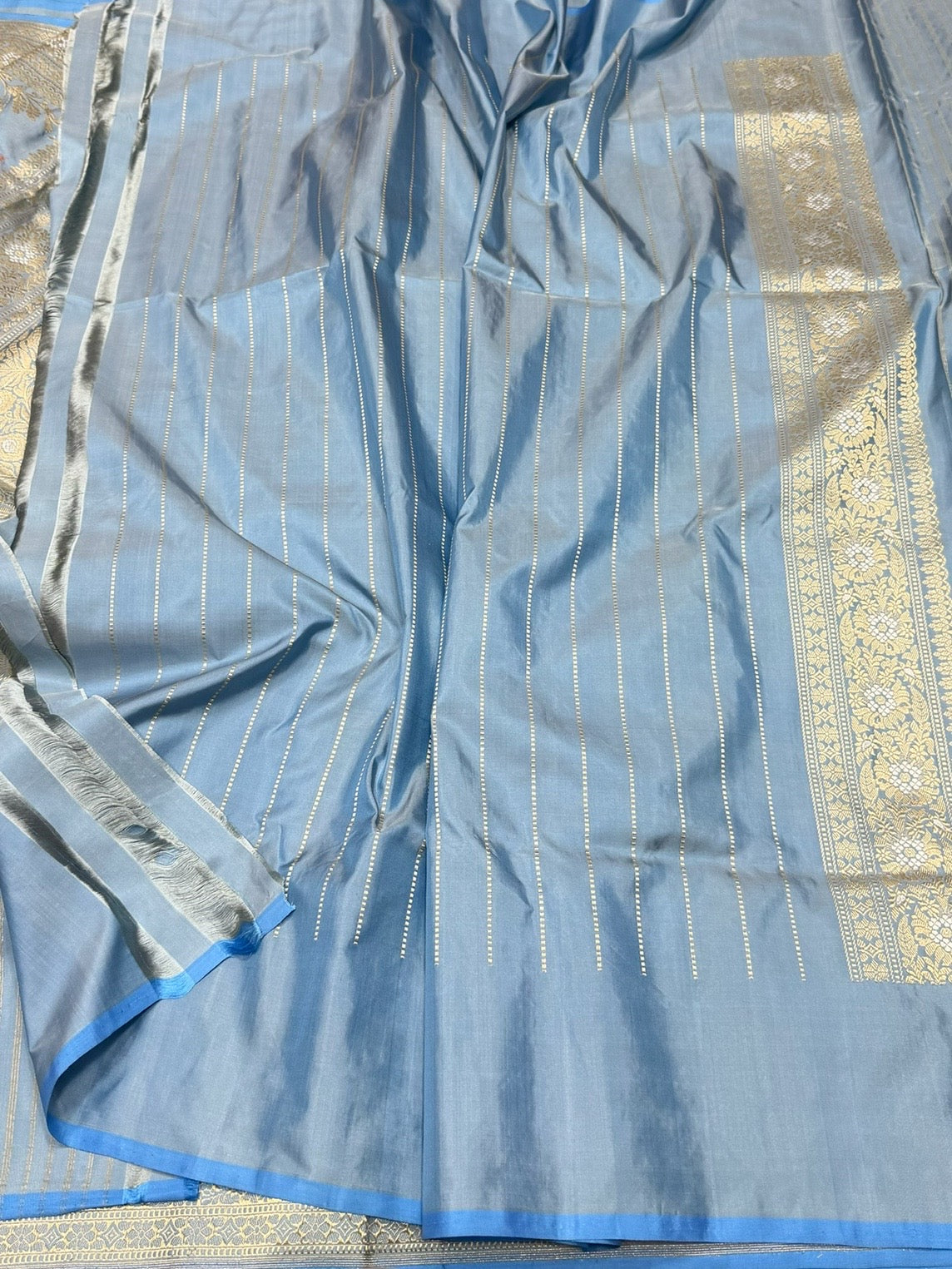 Powder Blue Handwoven Pure Banarasi Tissue Silk Saree