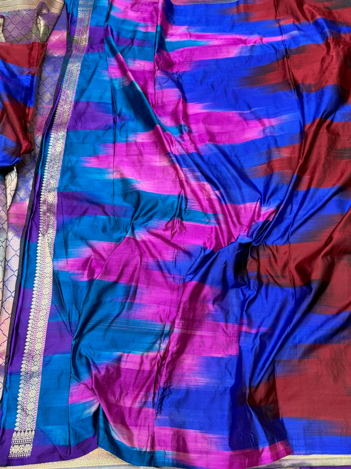 Rainbow Handwoven Pure Banarasi Satin Tanchoi Silk Saree