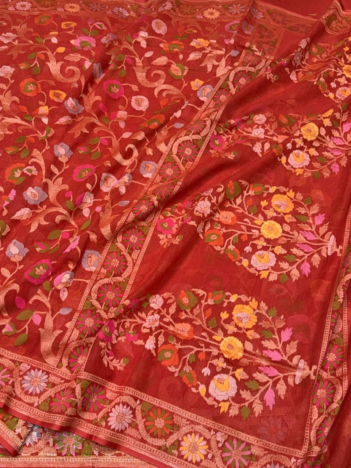 Red Pure Muslin Cotton Jamdani Saree