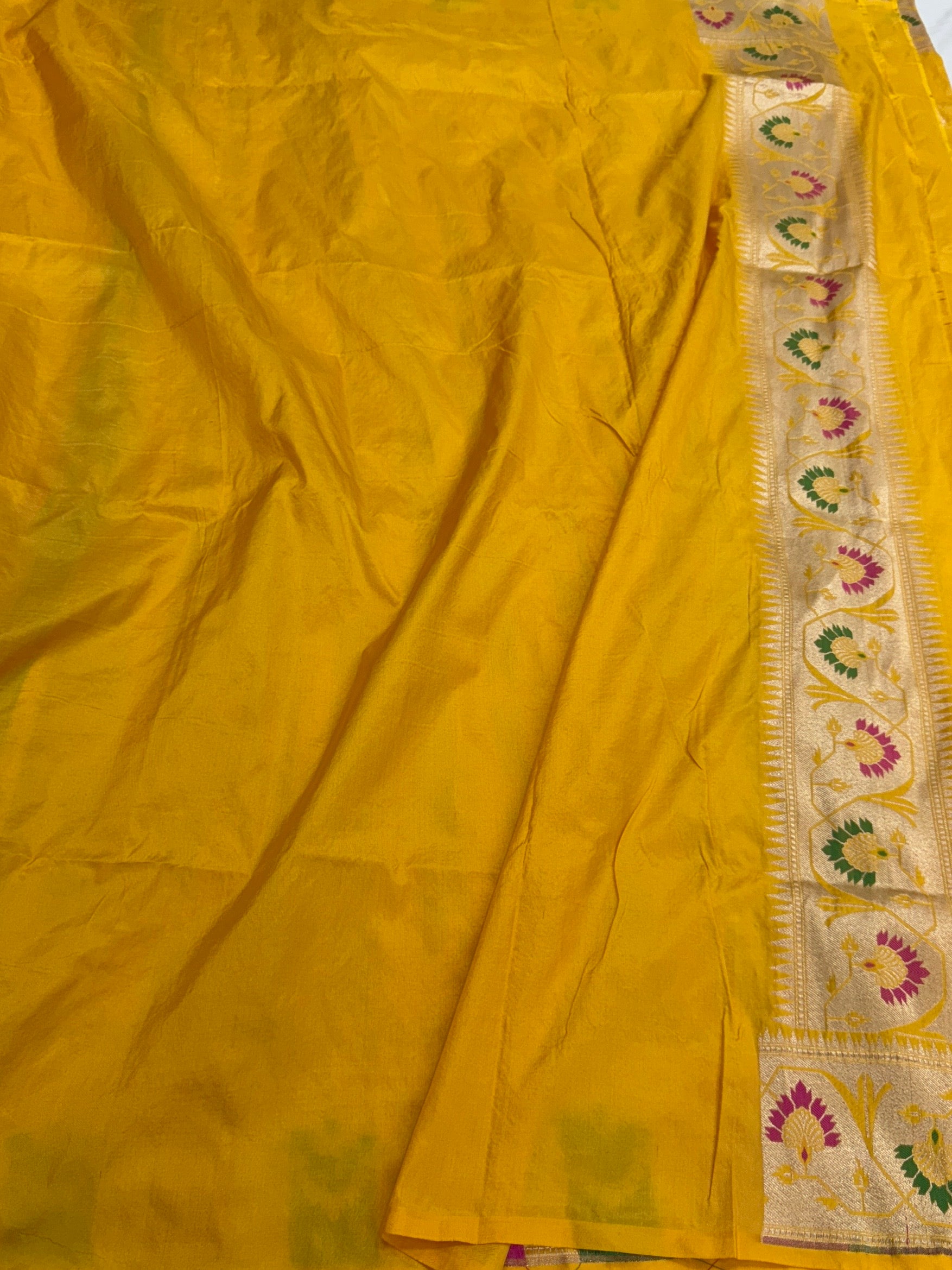 Yellow Pure Banarasi Paithni Border Saree