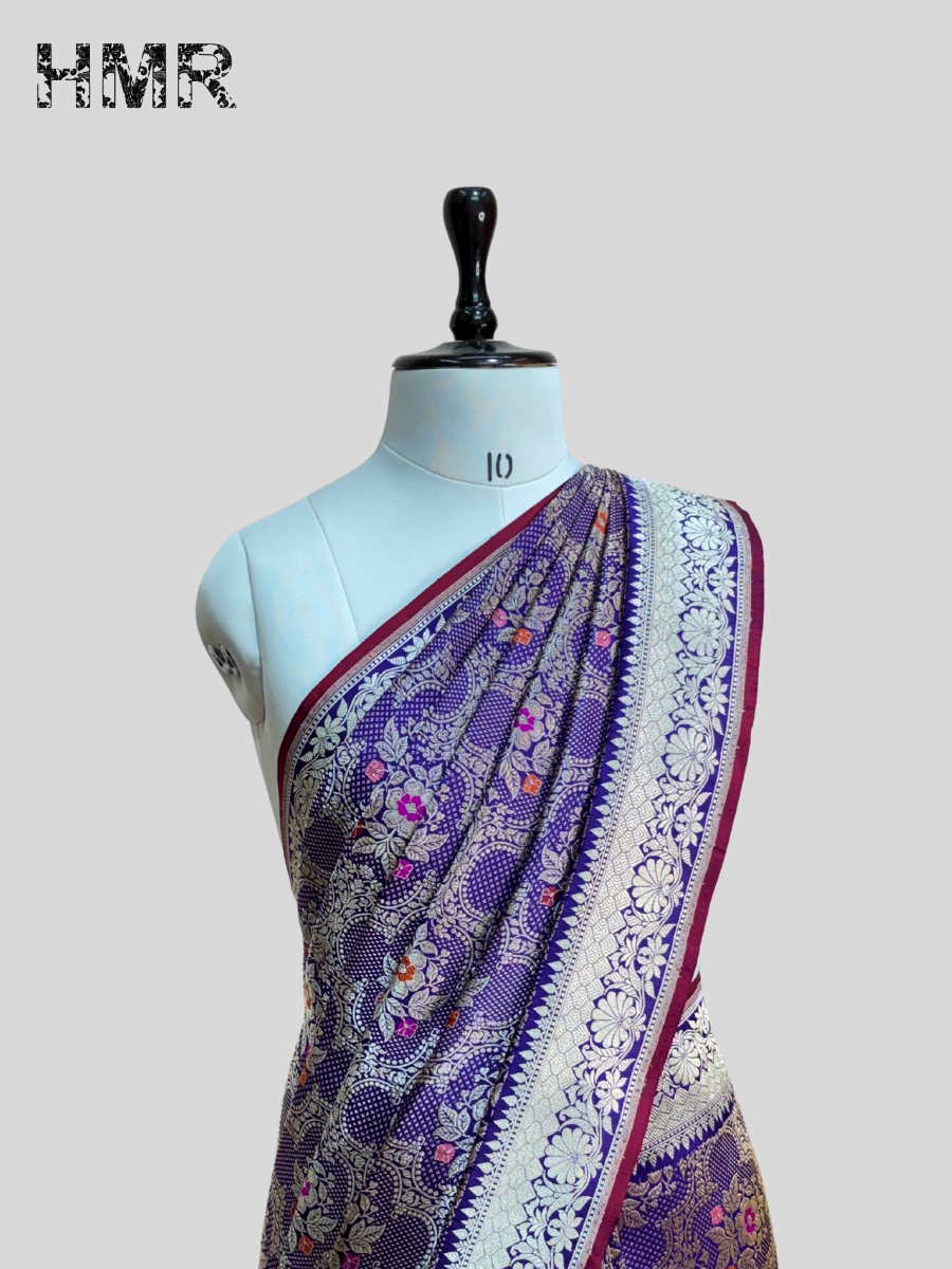 Purple Handwoven Pure Banarasi Silk Brocade Saree
