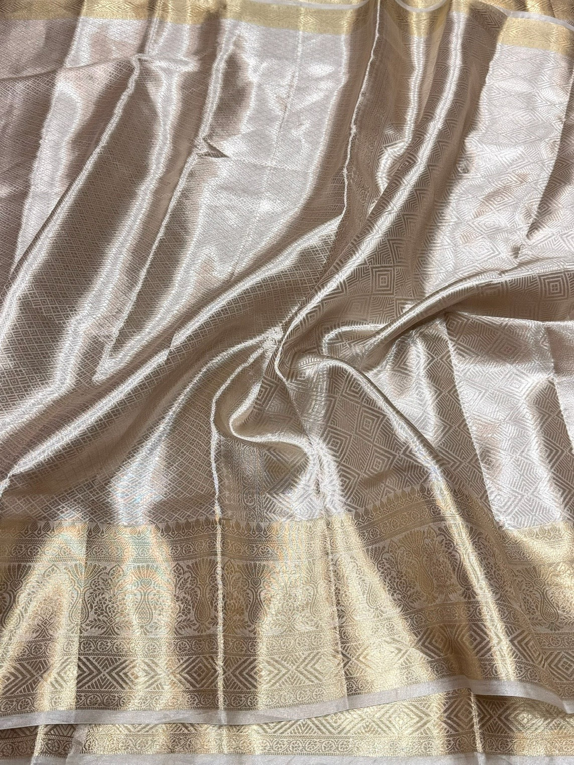 Antique Gold Banarasi Pure Tissue Brocade Silk Saree – Festive & Wedding Saree