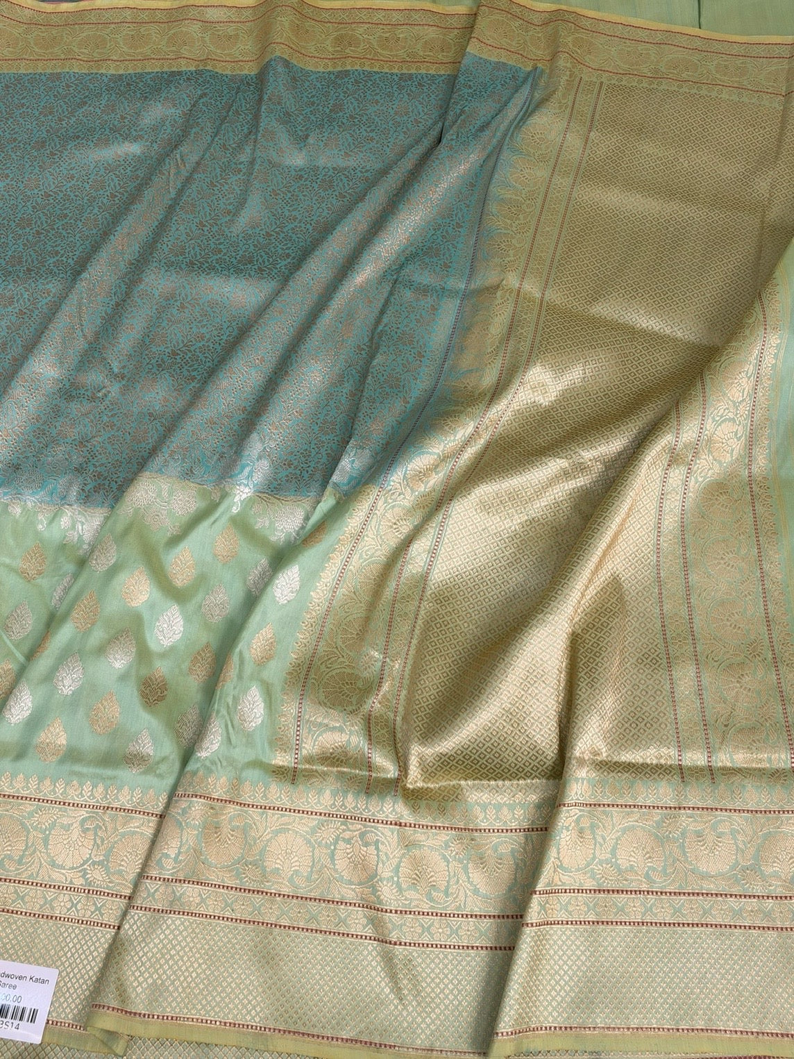Pista Handwoven Banarasi Katan Silk Saree – Luxury Kadwa Handloom