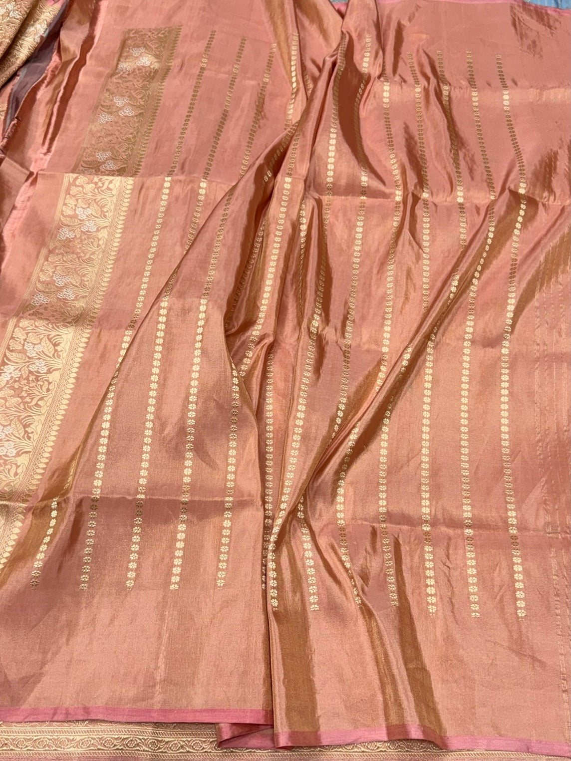 Peach Handwoven Pure Banarasi Tissue Silk Saree