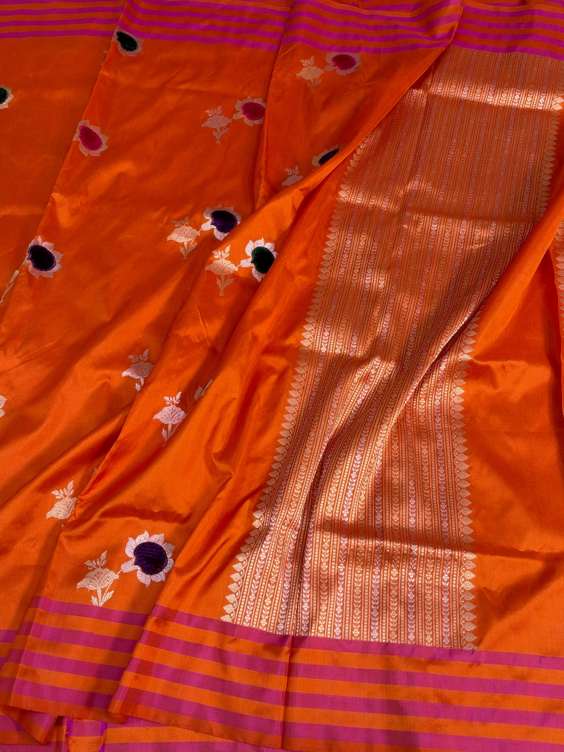 Orange Handwoven Pure Banarasi Katan Silk Saree