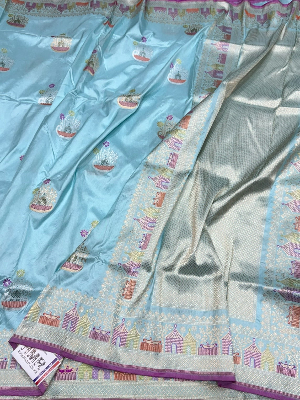 Sky Blue Handwoven Pure Banarasi Silk Saree | Pure Katan Silk | Kadwa Weave | HMR Handlooms