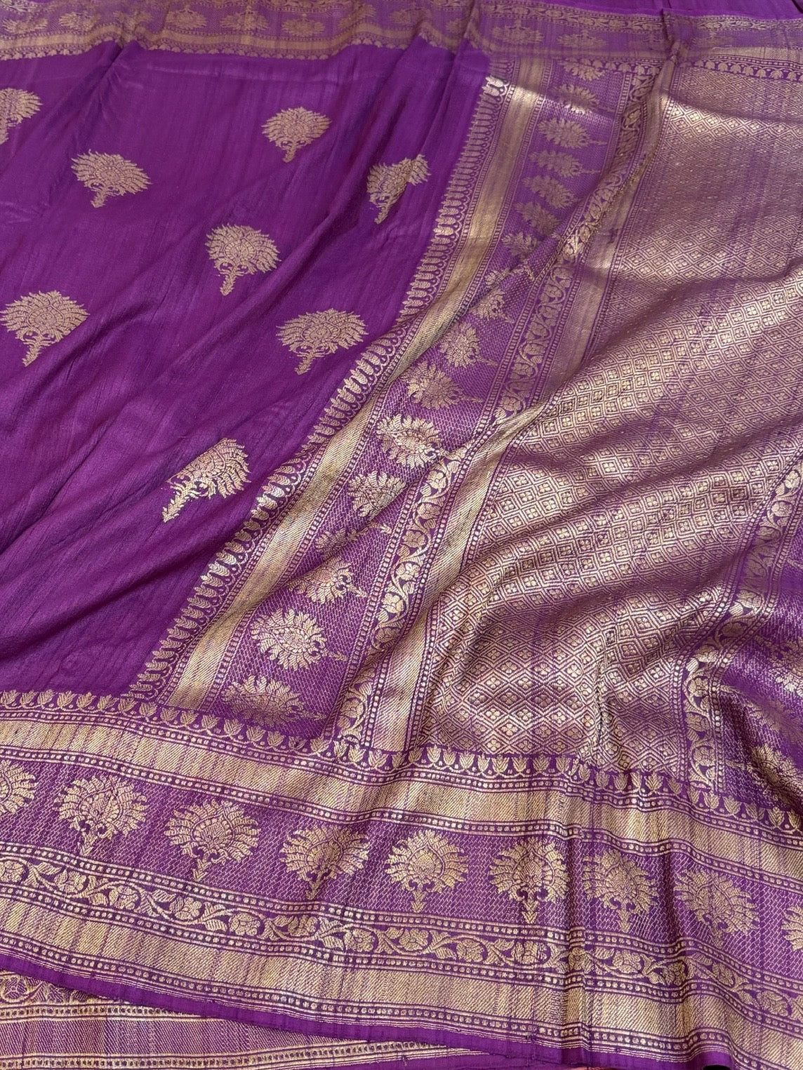 Purple Handwoven Banarasi Pure Tussar Georgette Saree
