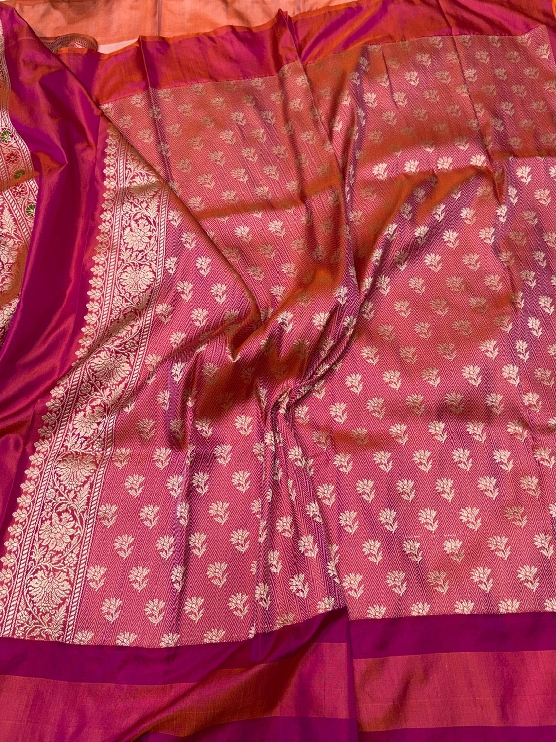 Peach Handwoven Pure Banarasi Ektara Silk Saree