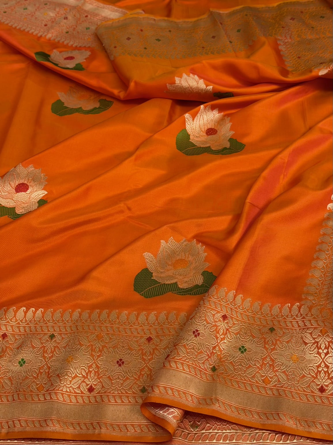 Orange Handwoven Pure Banarasi Ektara Silk Saree