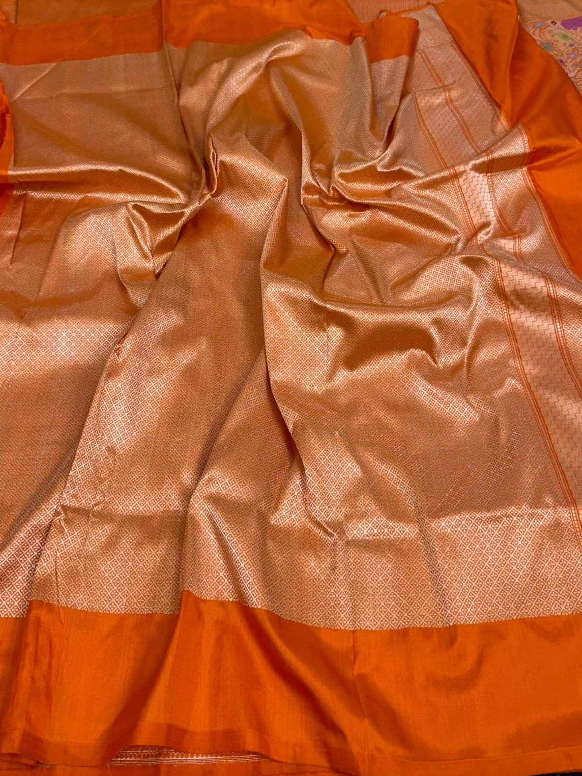 Orange Handwoven Kimkhab Pure Banarasi Silk Brocade Saree