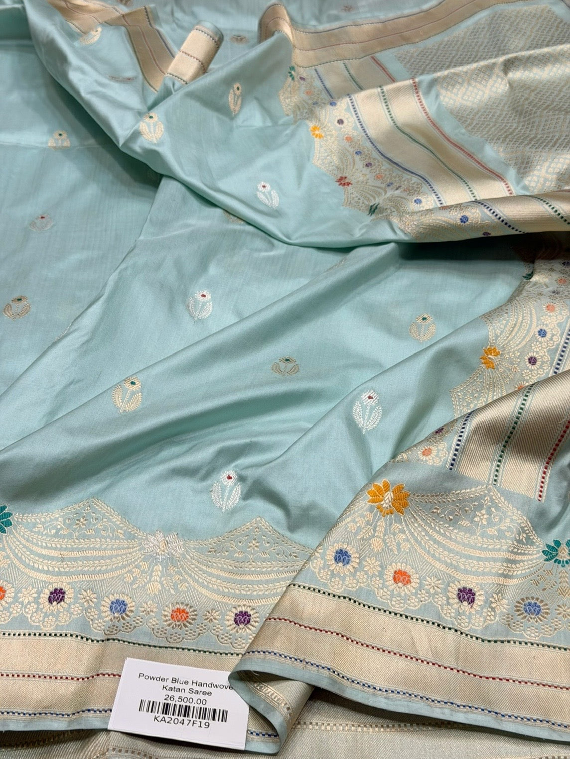 Powder Blue Handwoven Pure Banarasi Silk Saree