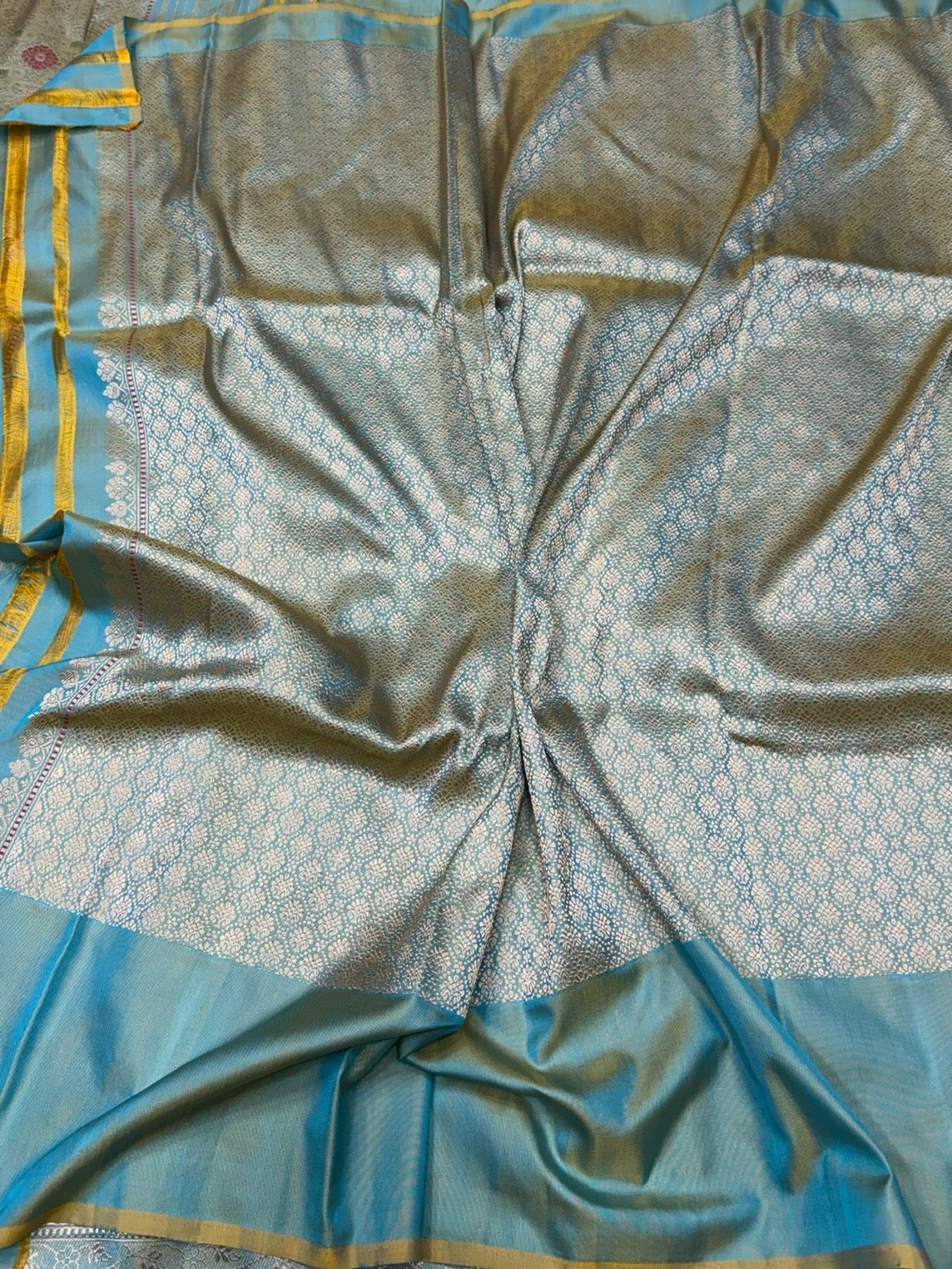 Sea Blue Handwoven Pure Banarasi Ektara Silk Saree