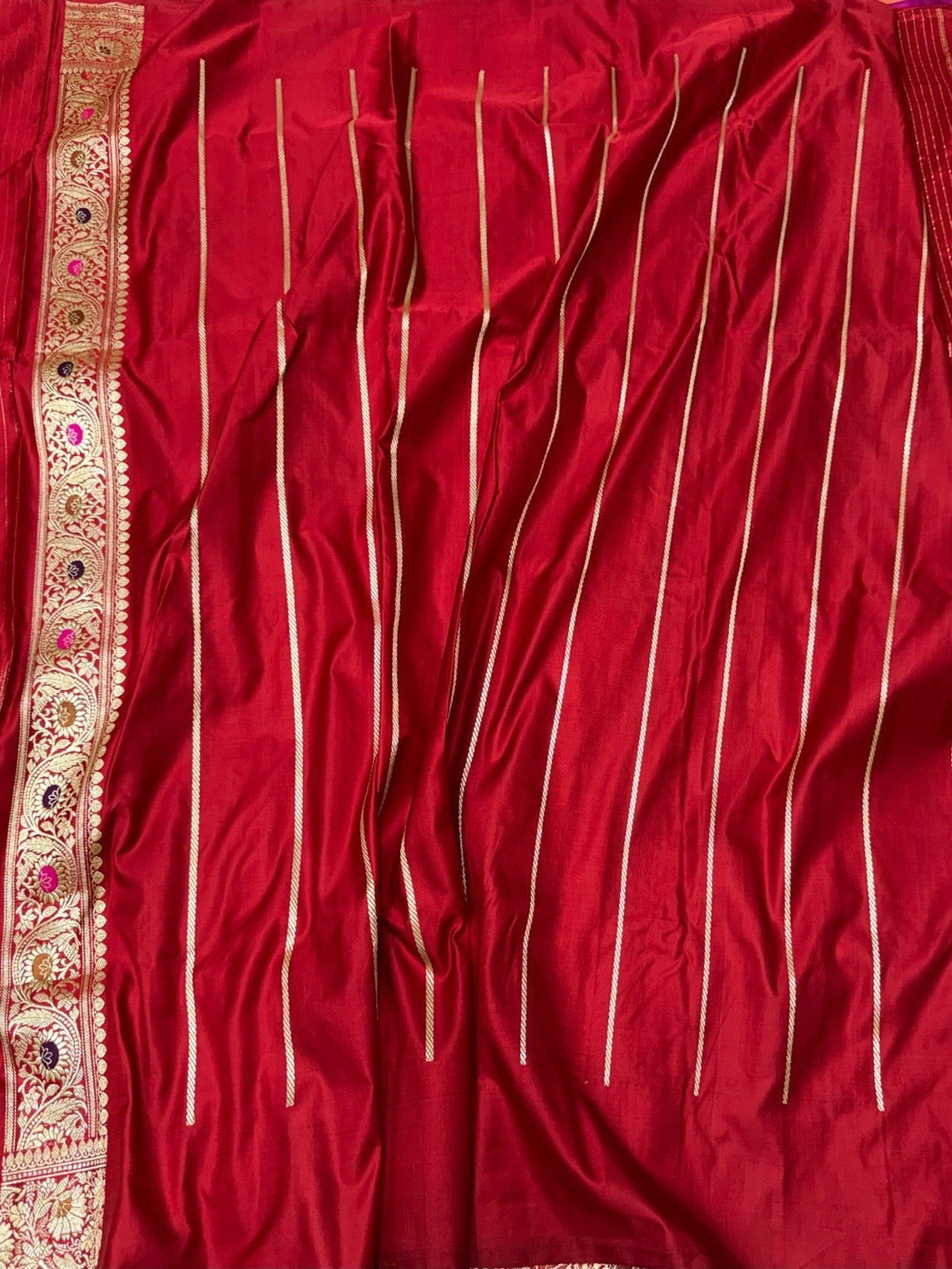 Red Handwoven Vintage Pure Banarasi Satin Silk Saree