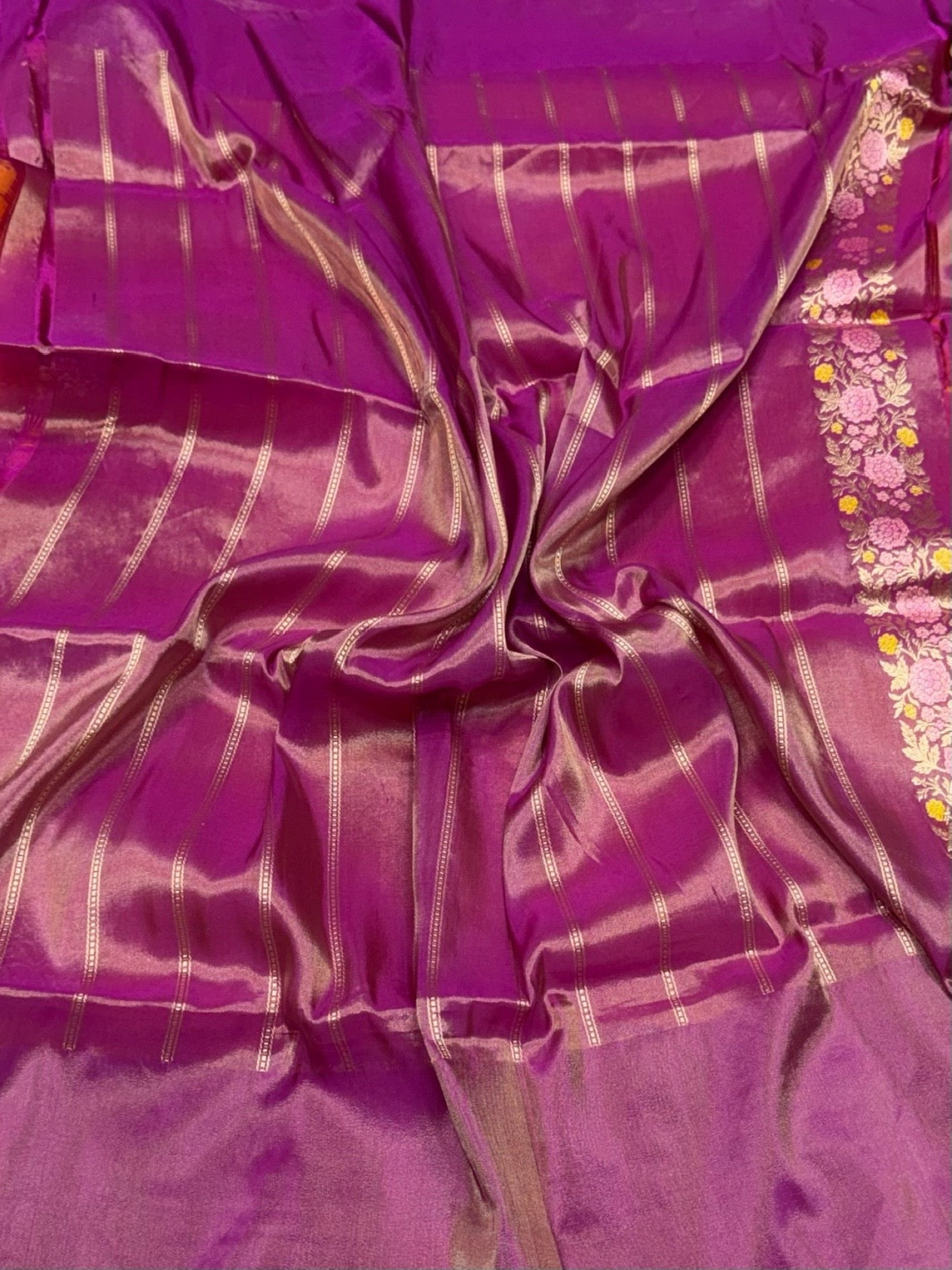 Orange Handwoven Pure Banarasi Tissue Saree