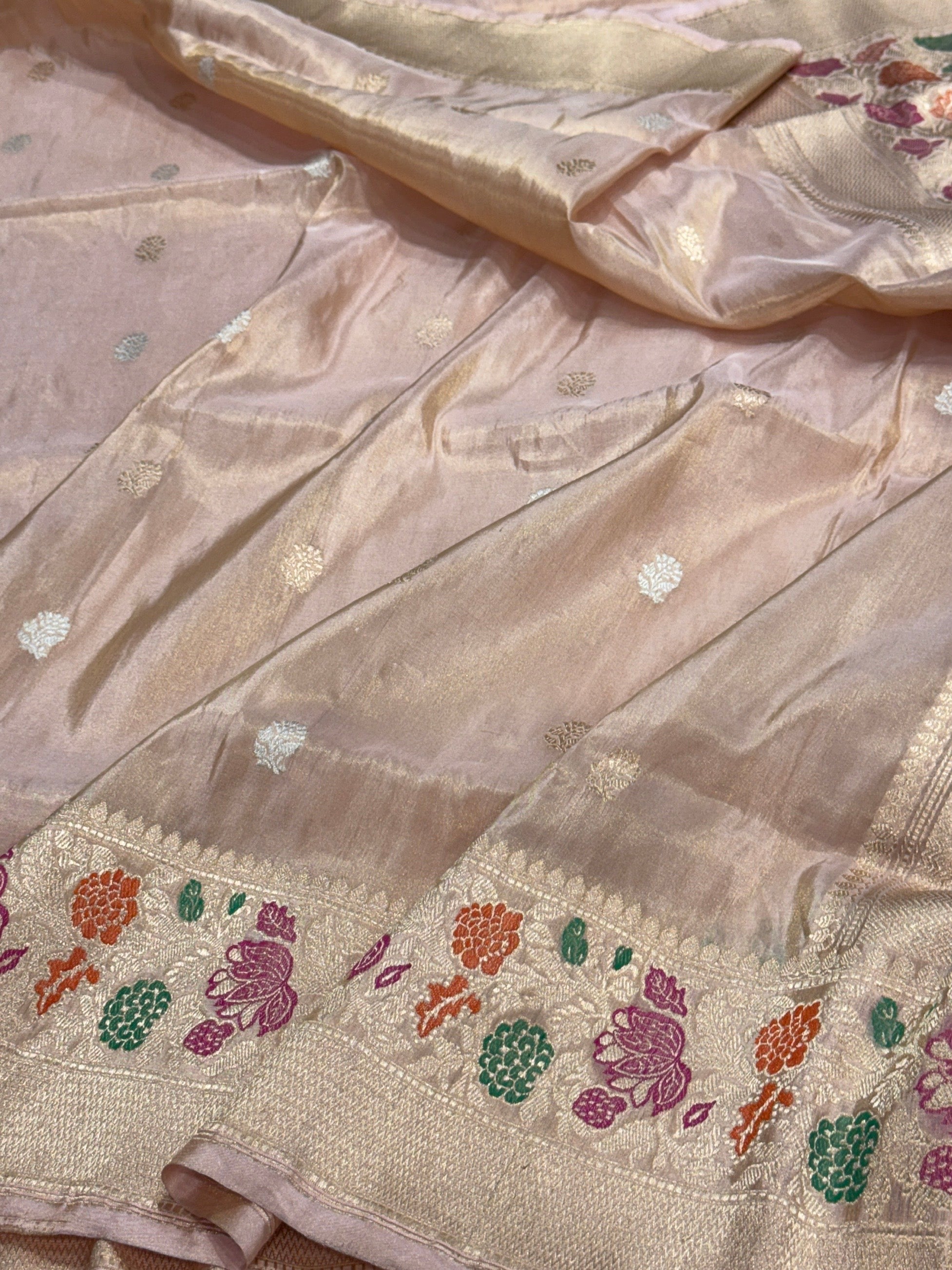 Rose Gold Handwoven Pure Banarasi Tissue Silk Saree