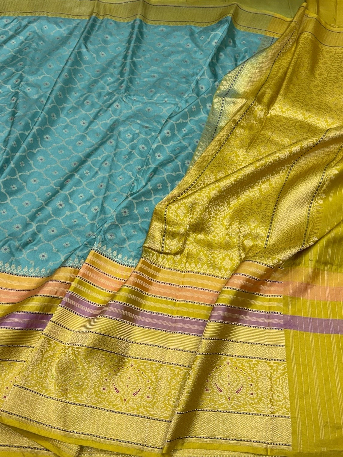 Sea Blue Handwoven Pure Banarasi Ektara Silk Saree