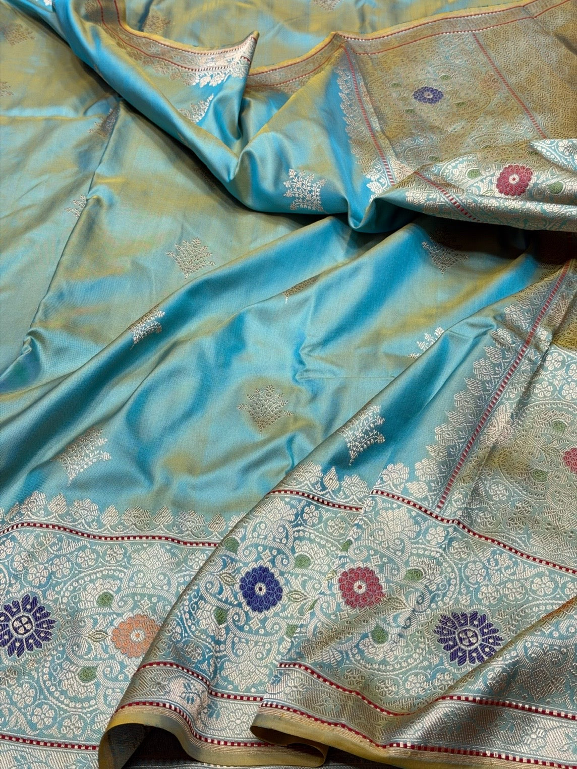 Sea Blue Handwoven Pure Banarasi Ektara Silk Saree