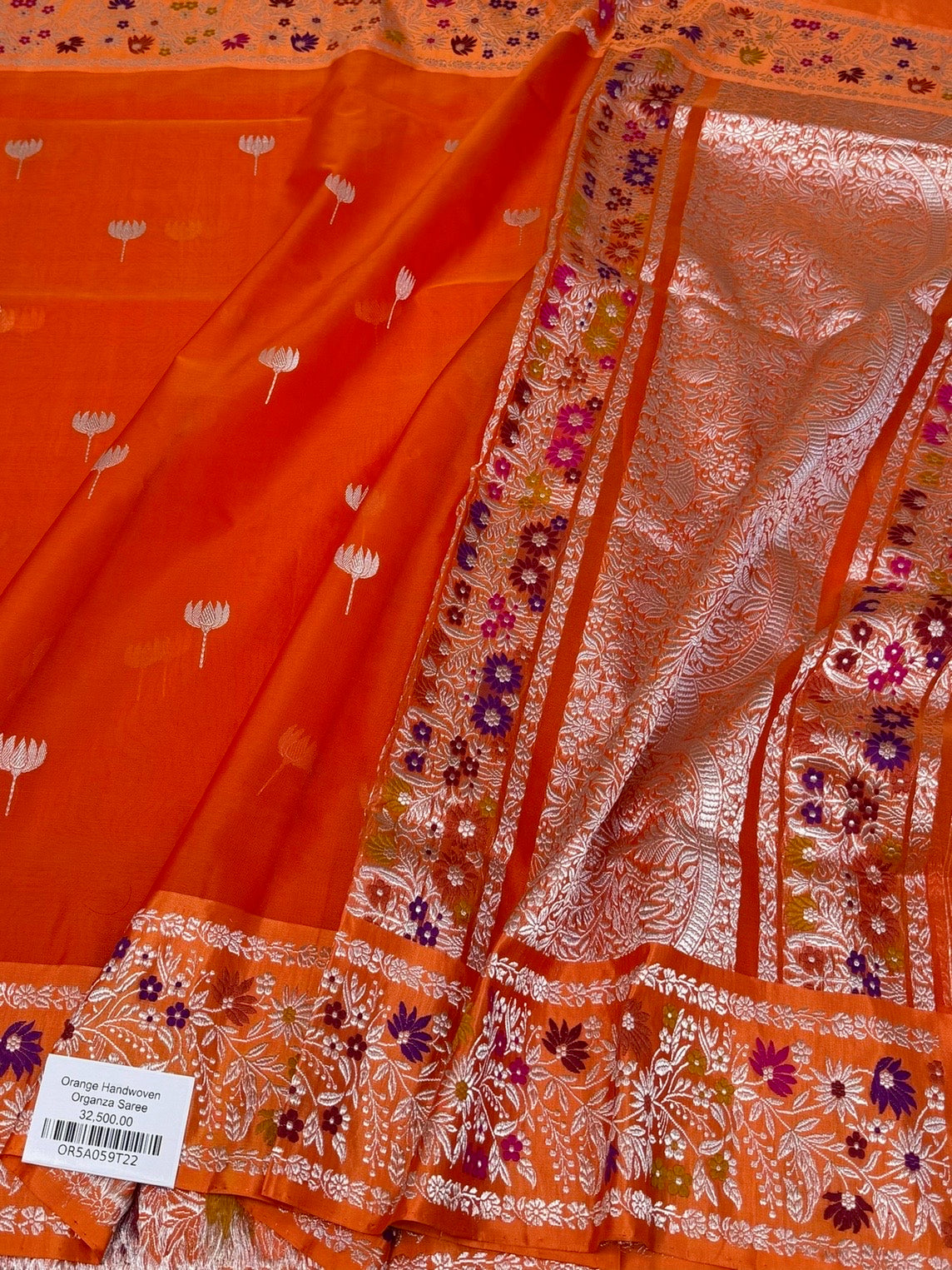 Orange Handwoven Pure Banarasi Organza Silk Saree