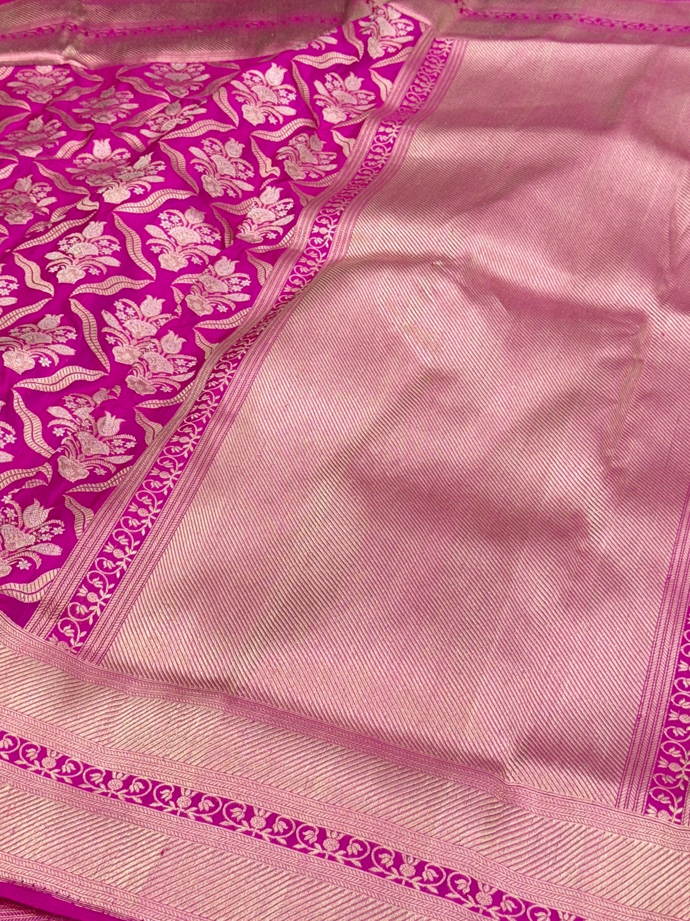Rani Pink Handwoven Pure Banarasi Silk Saree