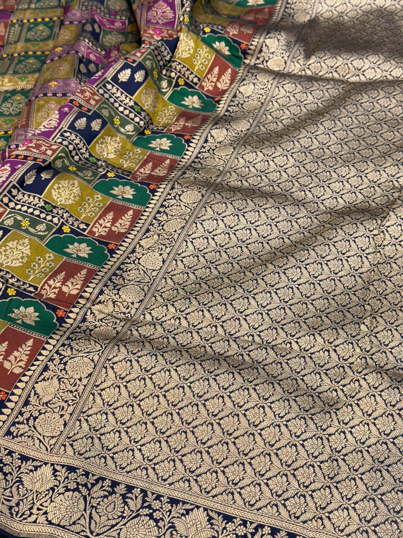 Multicolour Banarasi Pure Silk Saree – Cutwork Weave in 100% Pure Katan Silk
