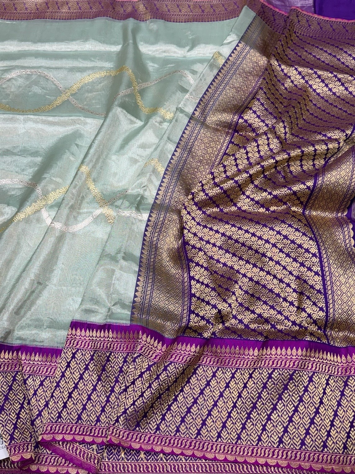 Sea Blue/Purple Handwoven Pure Banarasi Tissue Saree