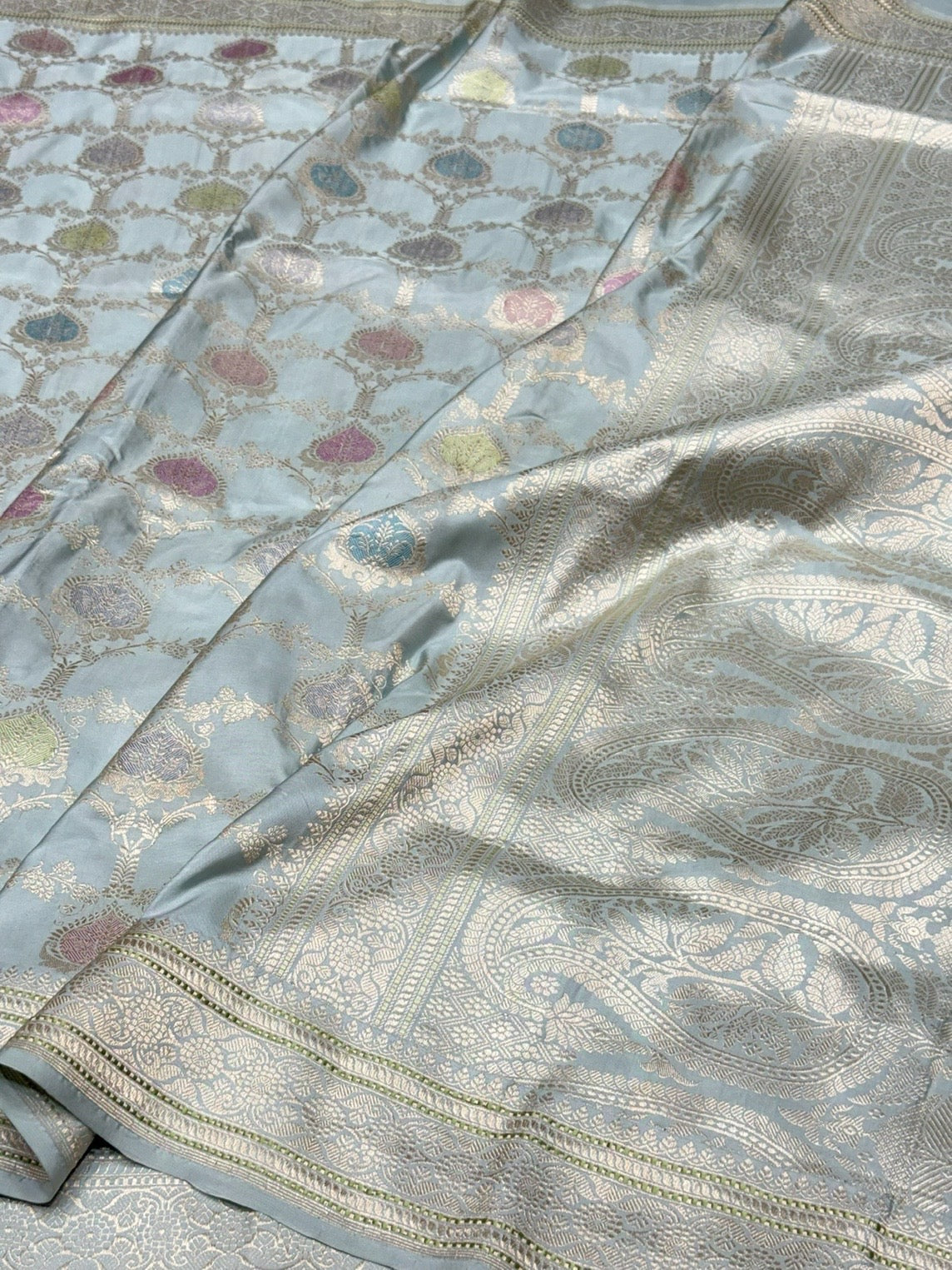 Powder Blue Handwoven Pure Banarasi Silk Saree