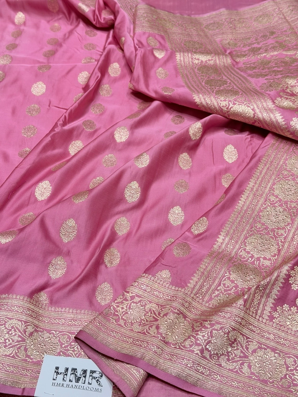 Baby Pink Handwoven Vintage Pure Banarasi Satin Silk Saree
