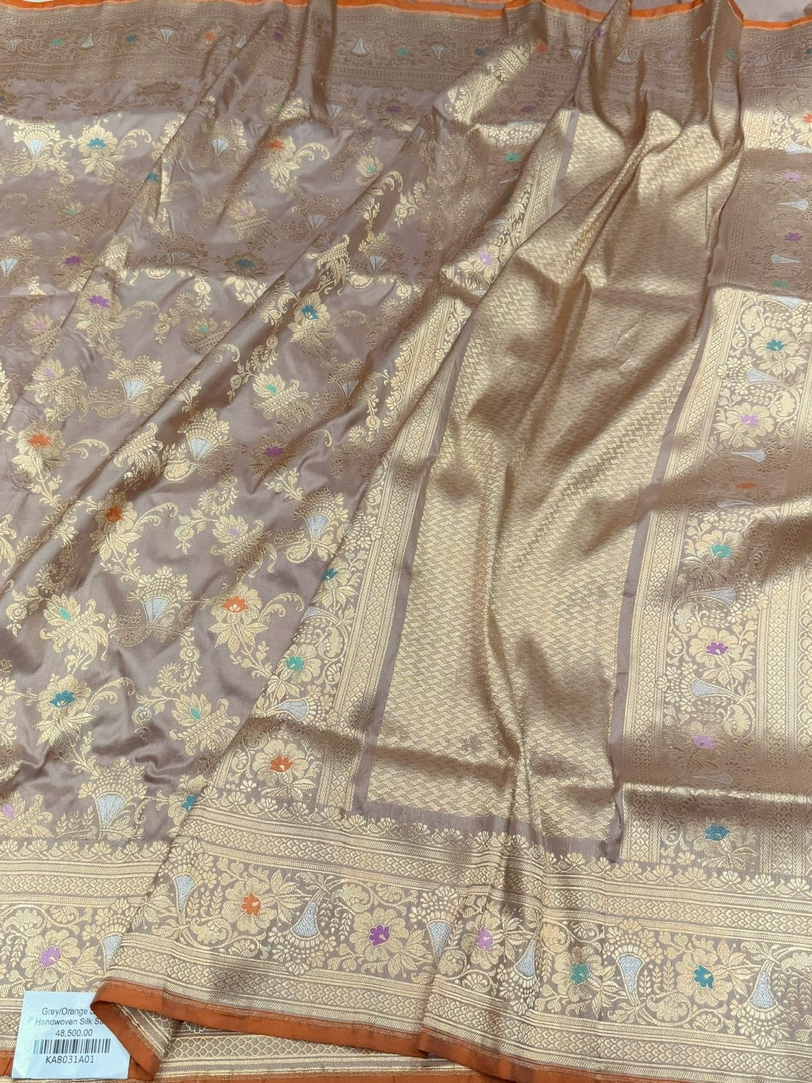 Champagne Beige Handwoven Pure Banarasi Silk Saree in Kadwa Weave – 100% Katan Mulberry Silk