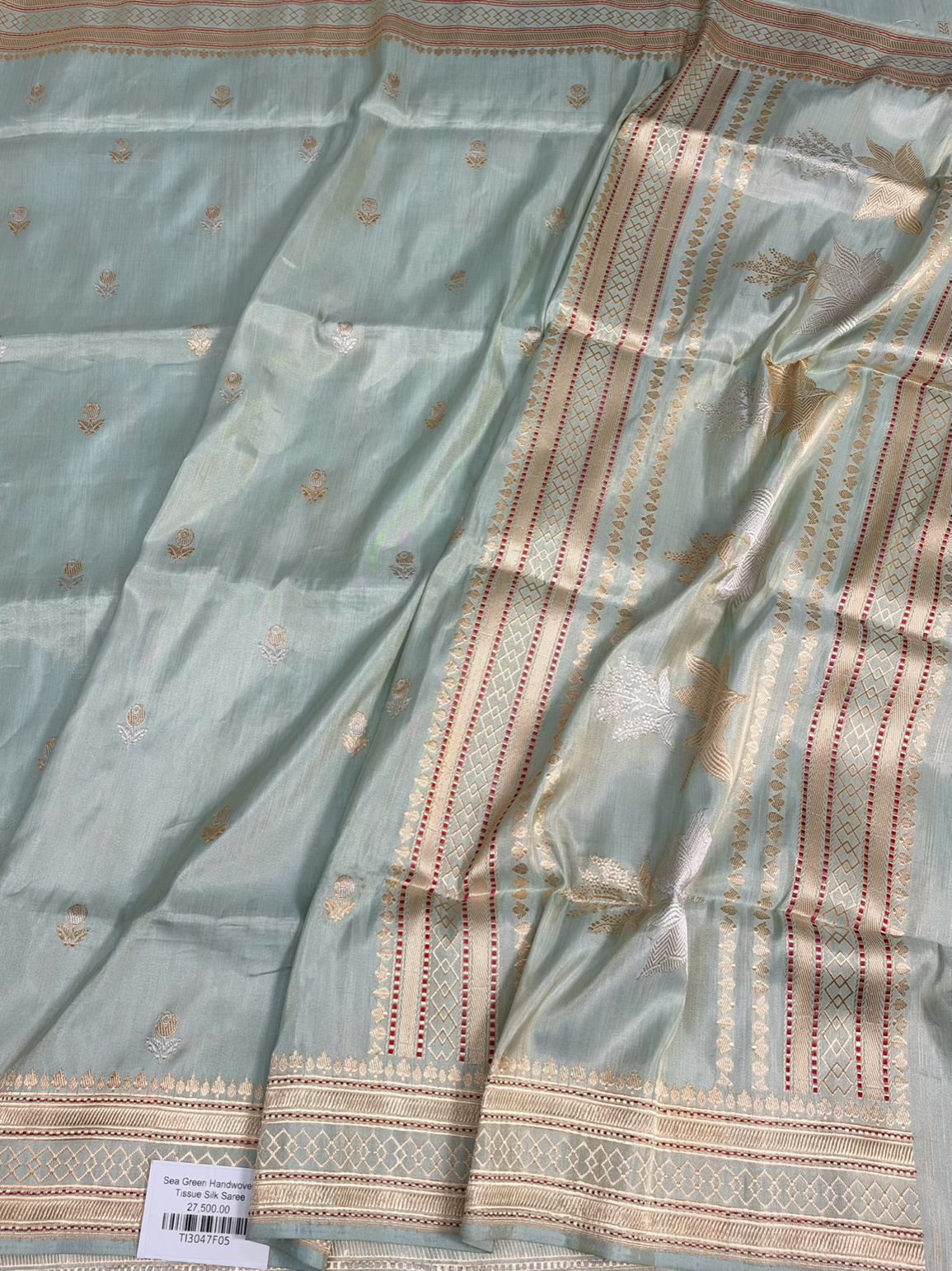 Sea Green Handwoven Pure Banarasi Ektara Tissue Saree