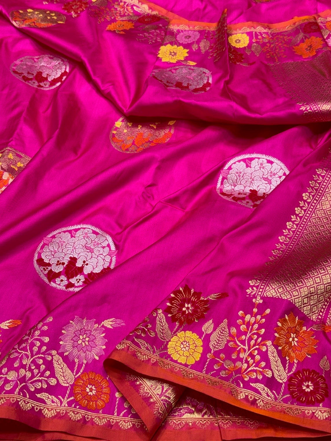 Rani Pink Handwoven Pure Banarasi Ektara Silk Saree
