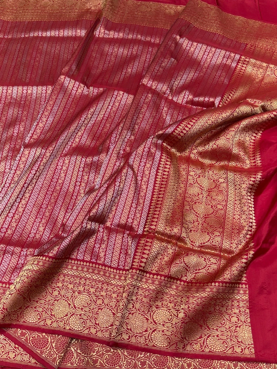 Red Pure Banarasi Silk Brocade Saree in Katan Mulberry Silk – Classic Banaras Weave