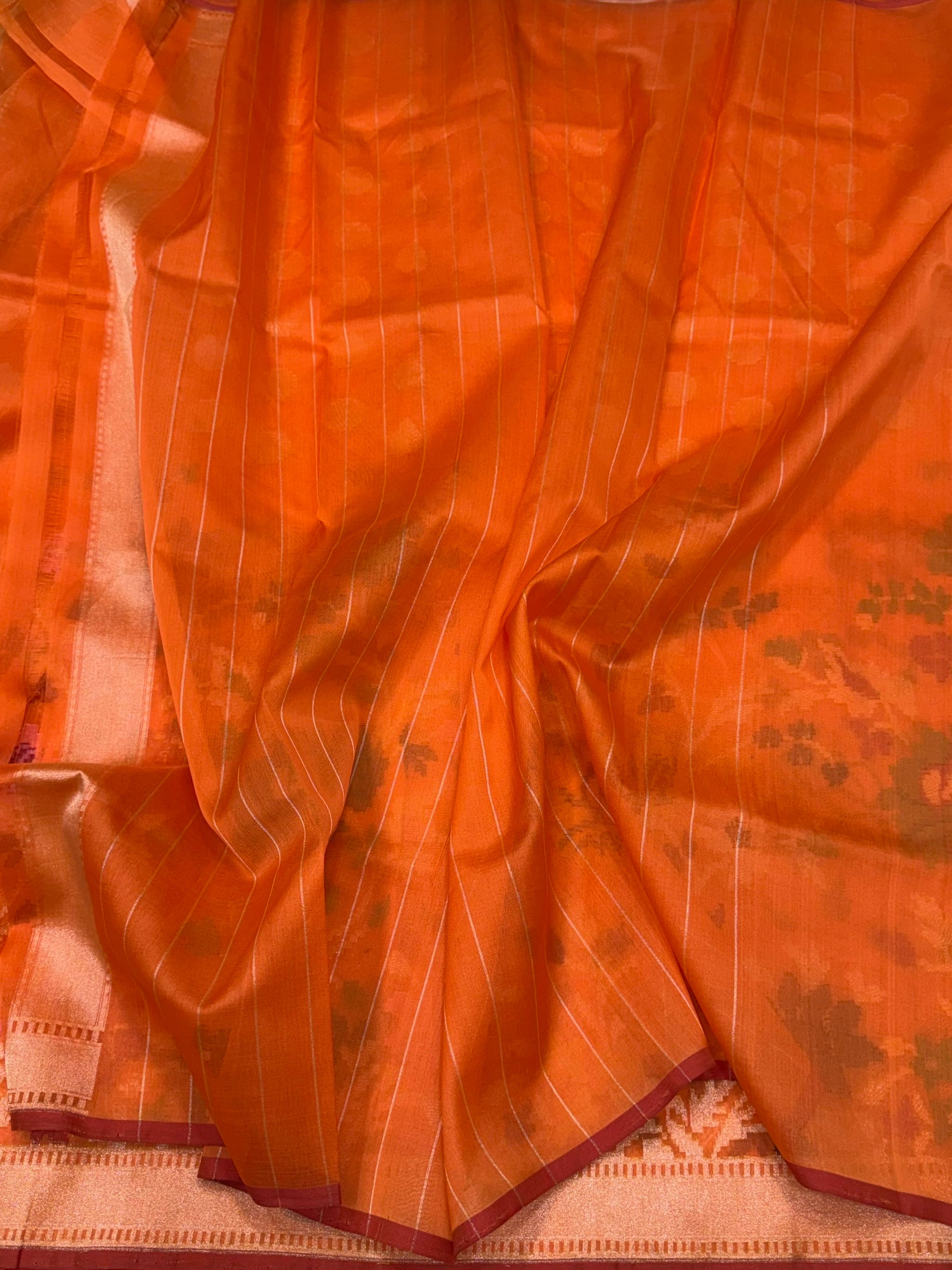 Orange Handwoven Pure Organza Jamdani Saree