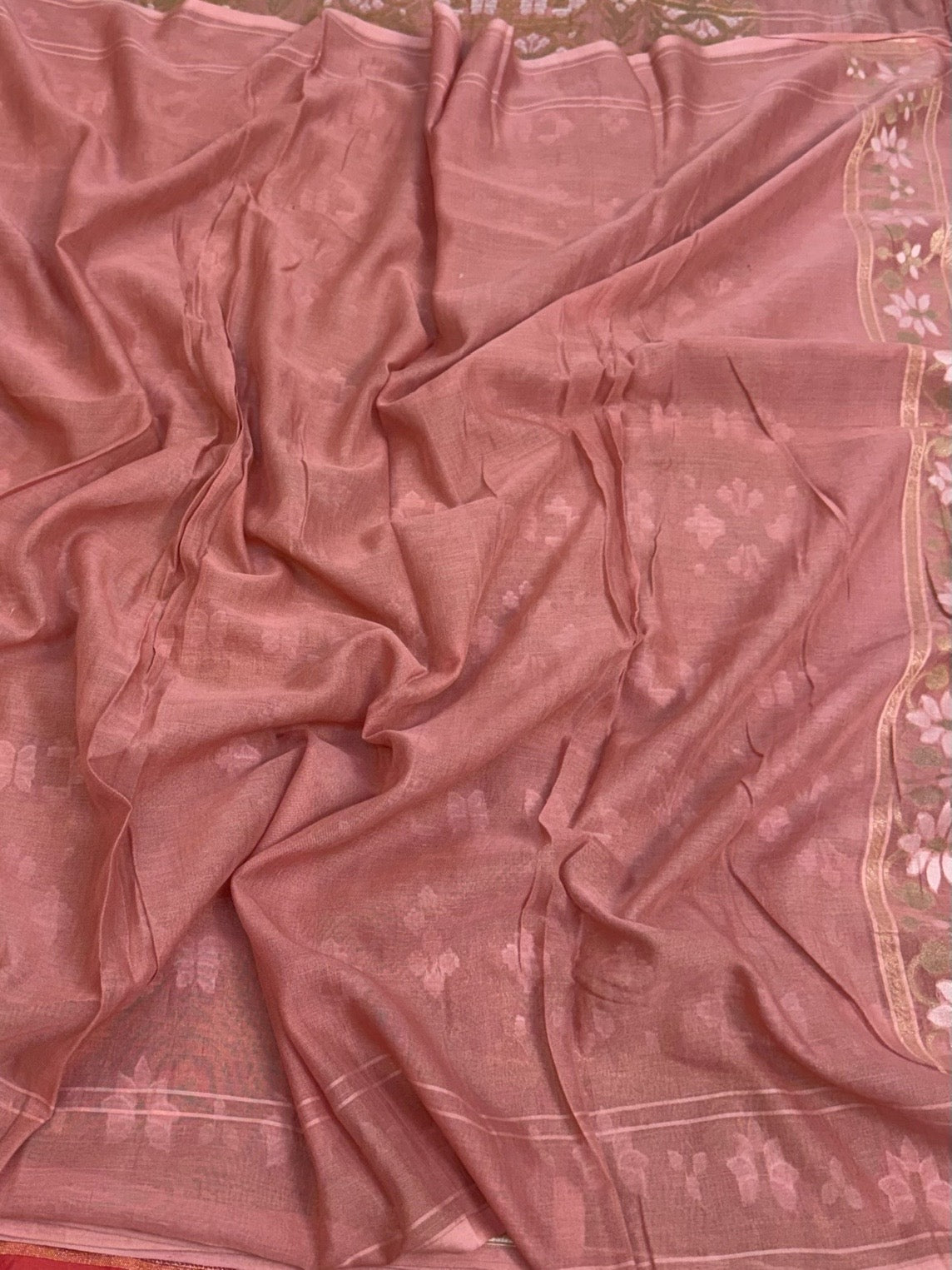 Mauve Pure Banarasi Cotton Jamdani Saree