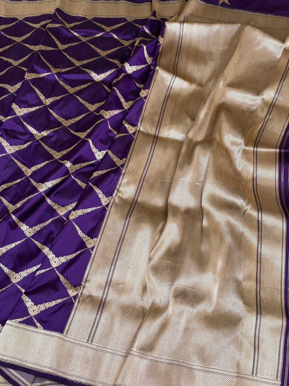 Purple Handwoven Pure Katan Silk Banarasi Saree