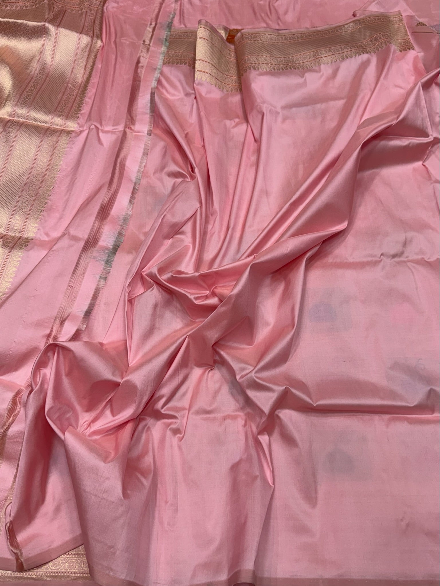 Baby Pink Handwoven Pure Banarasi Rangkaat Silk Saree – Pure Katan Silk
